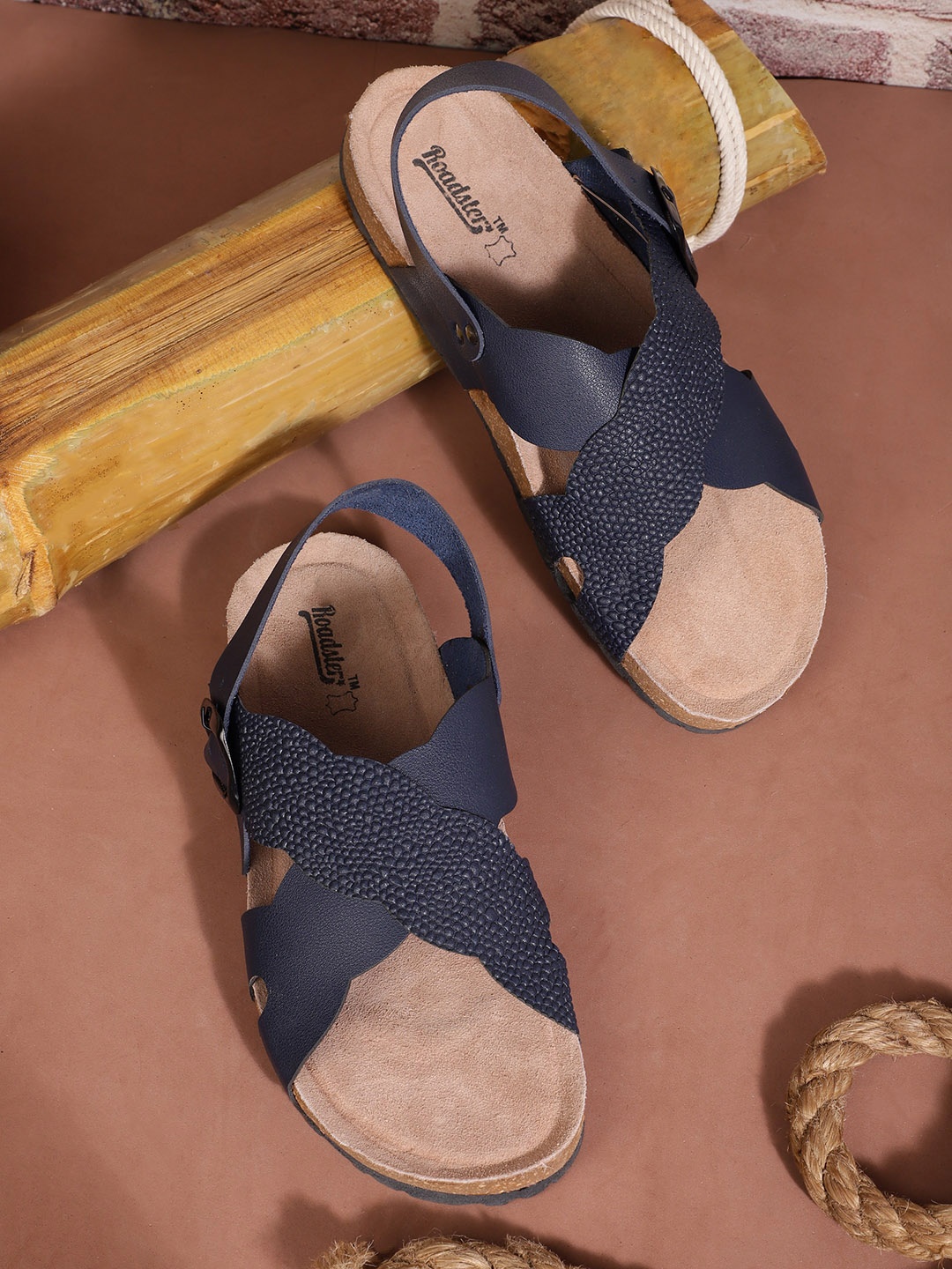 

Roadster Women Navy Blue Textured Open Toe Flats