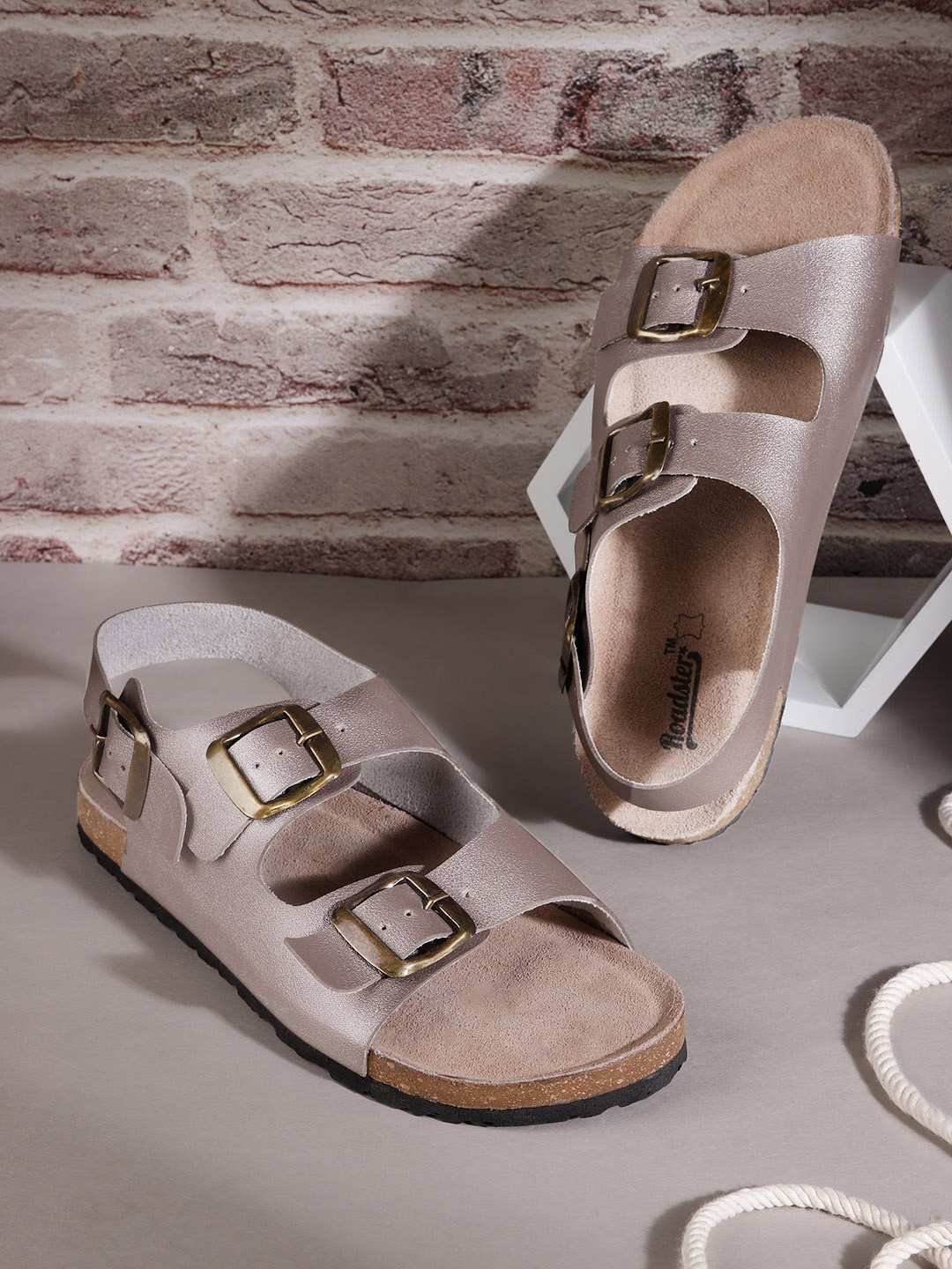 

Roadster Women Beige with tinge of Rose Gold-Toned Open Toe Flats with Buckles