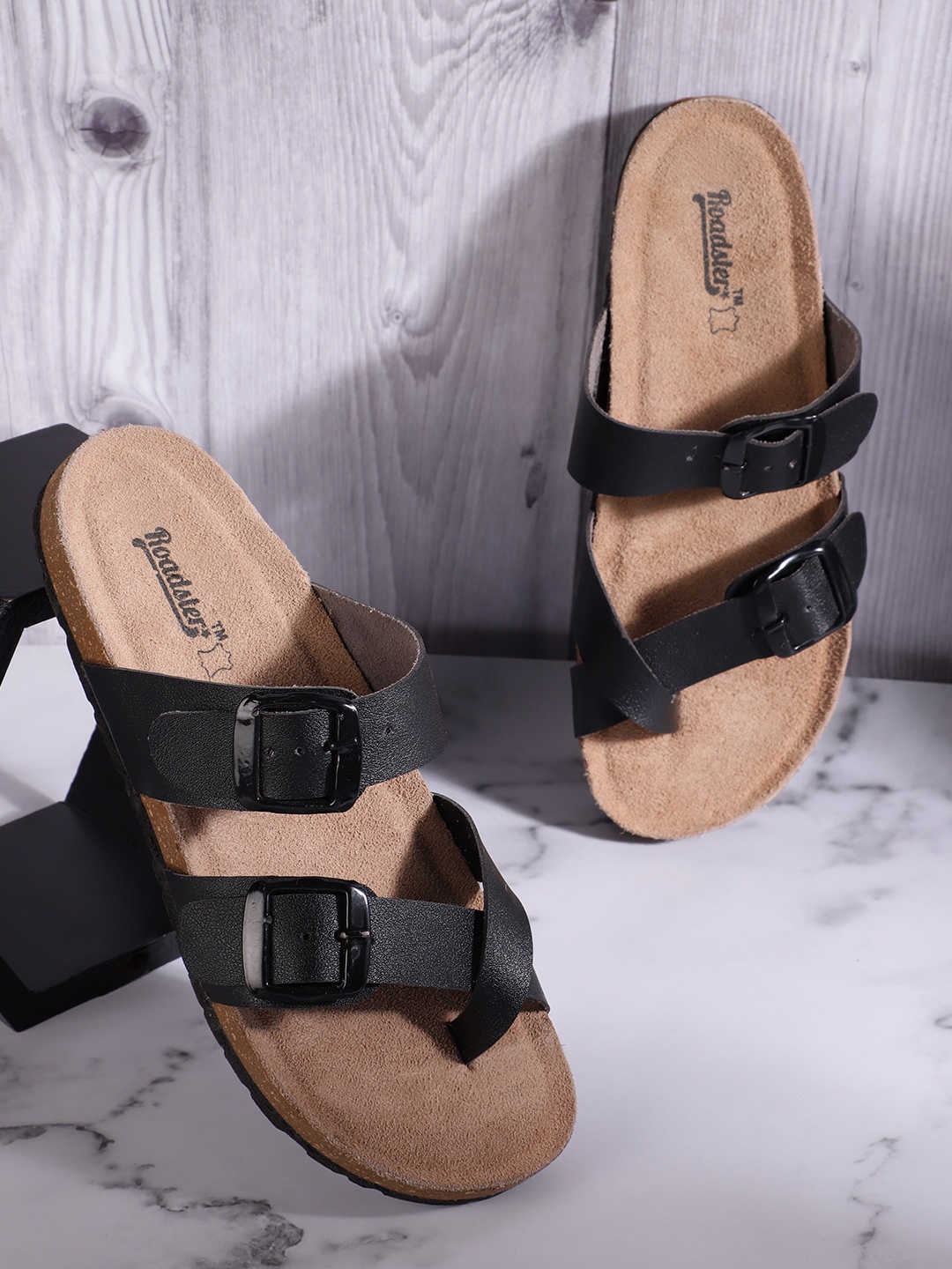 

Roadster Women Black One Toe Flats with Buckles