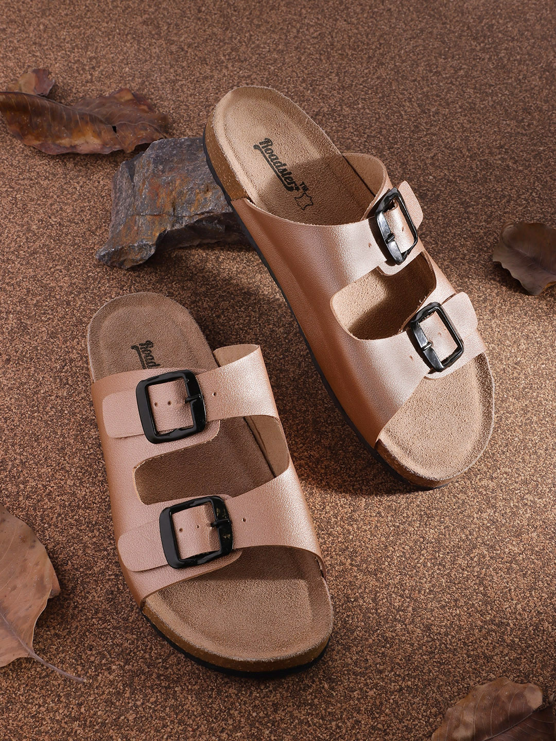 

Roadster Women Rose Gold-Toned Open Toe Flats with Buckles