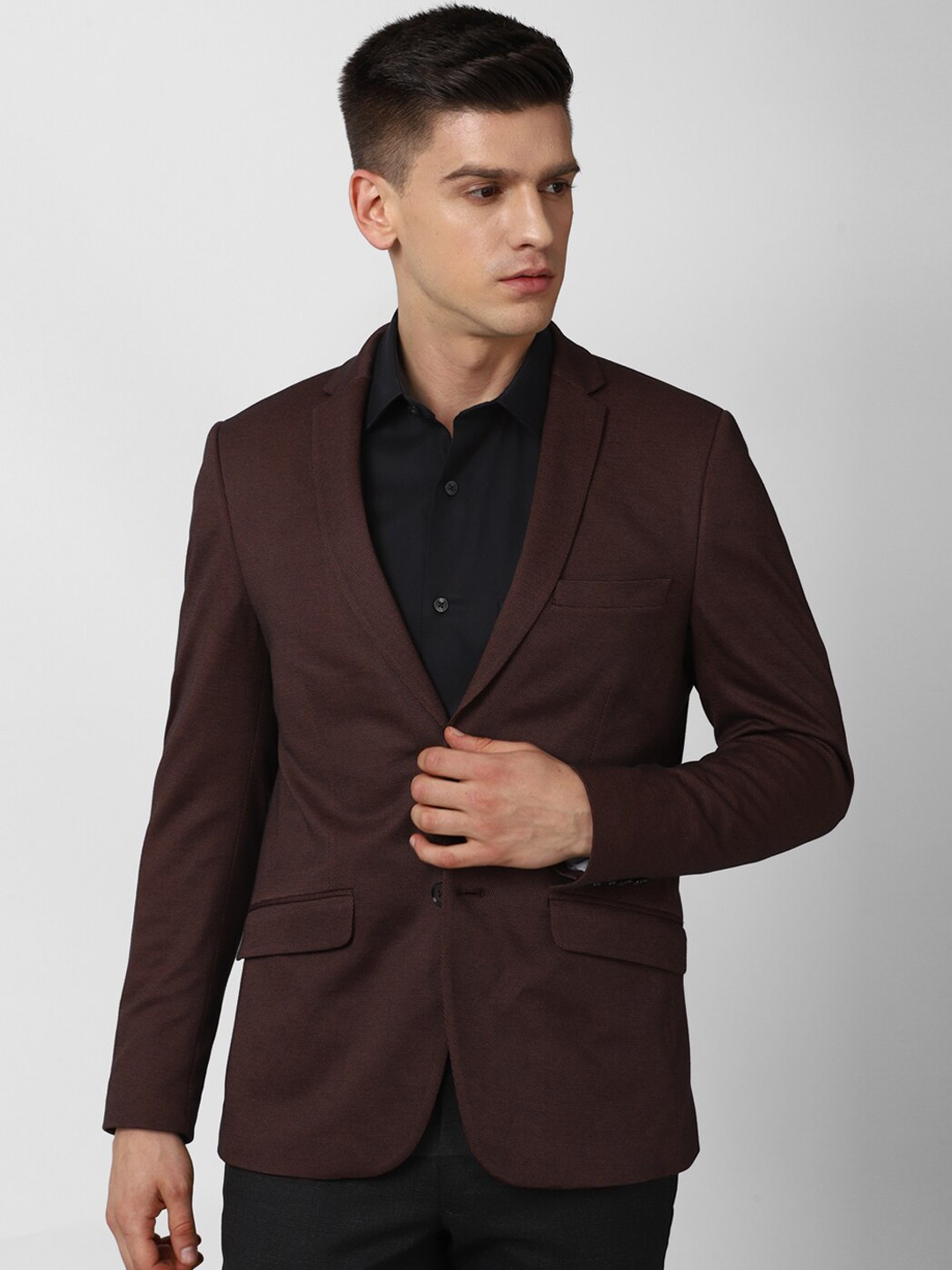 

V Dot Men Coffee Brown Slim Fit Single-Breasted Blazer