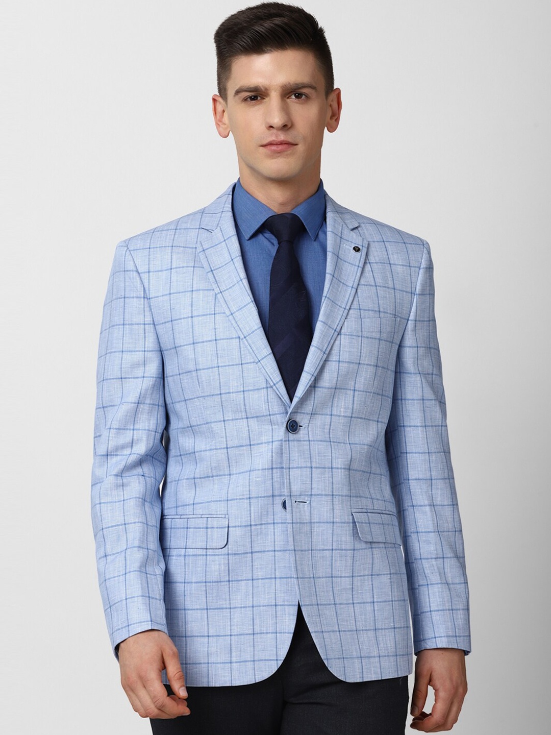 

Van Heusen Men Blue Checked Single-Breasted Slim-Fit Blazer