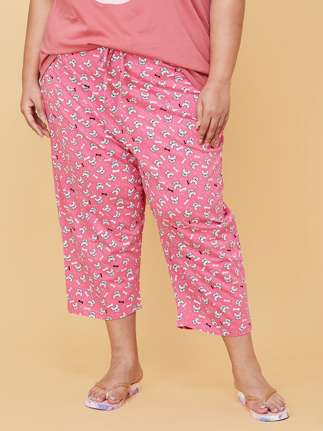 

max Plus Size Women Plus Size Printed Cotton Lounge Capris, Pink