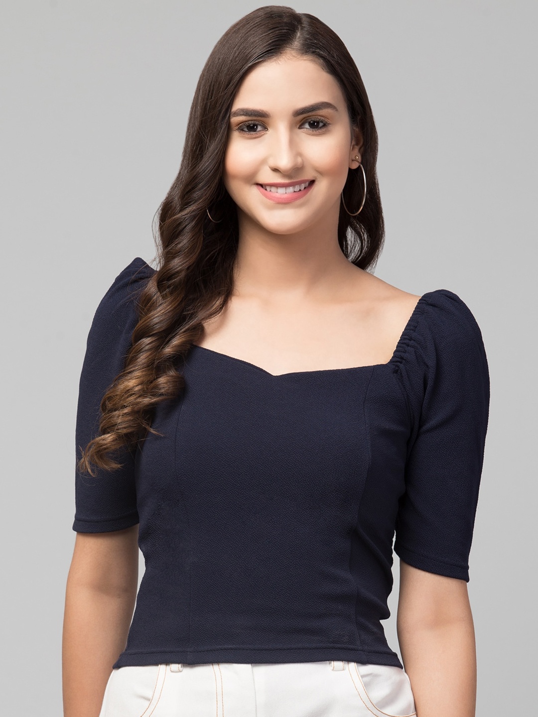 

Orchid Blues Navy Blue Sweetheart Neck Top