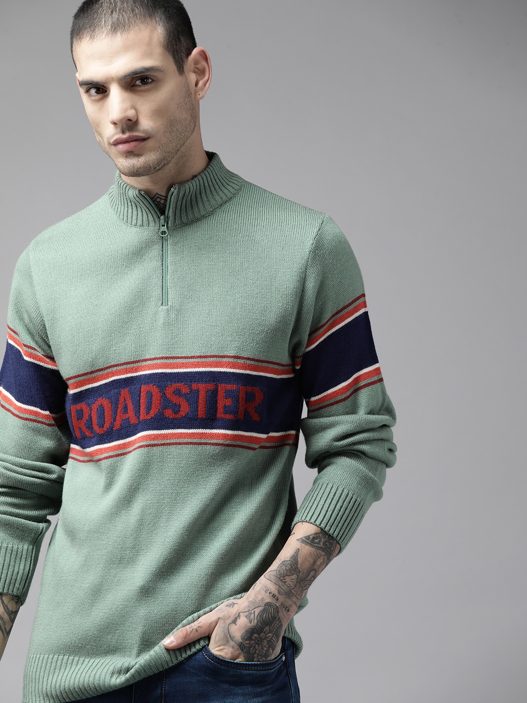 

The Roadster Lifestyle Co. Men Green & Maroon Printed Pullover