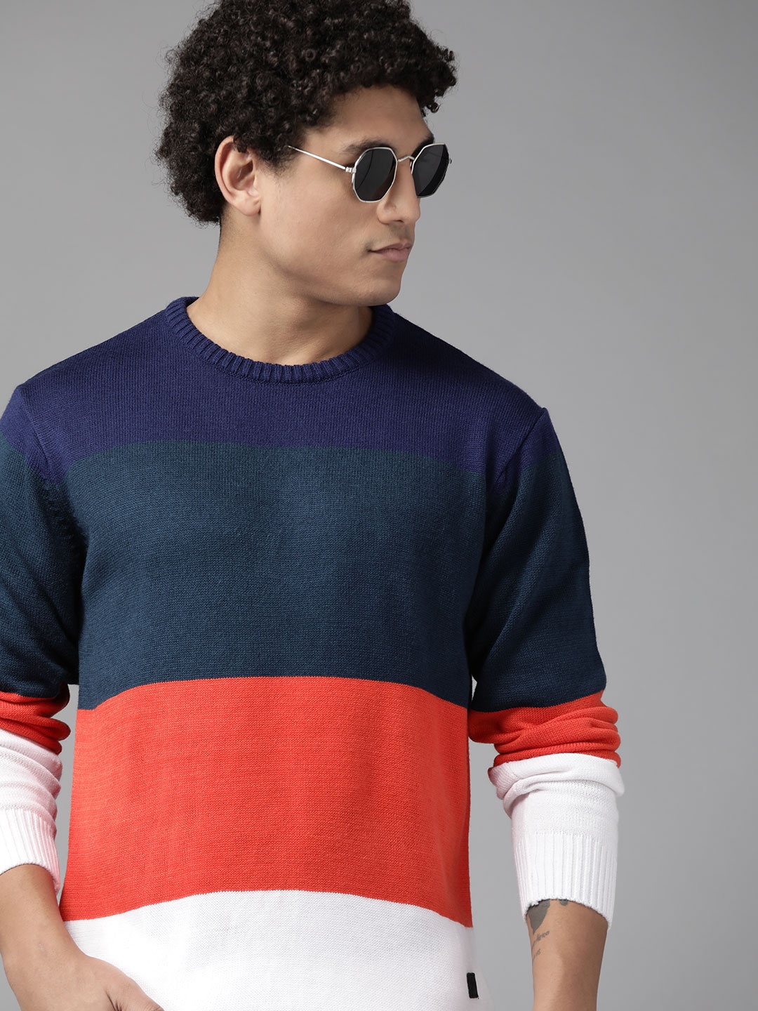 

The Roadster Lifestyle Co. Men Black & Orange Acrylic Colourblocked Pullover