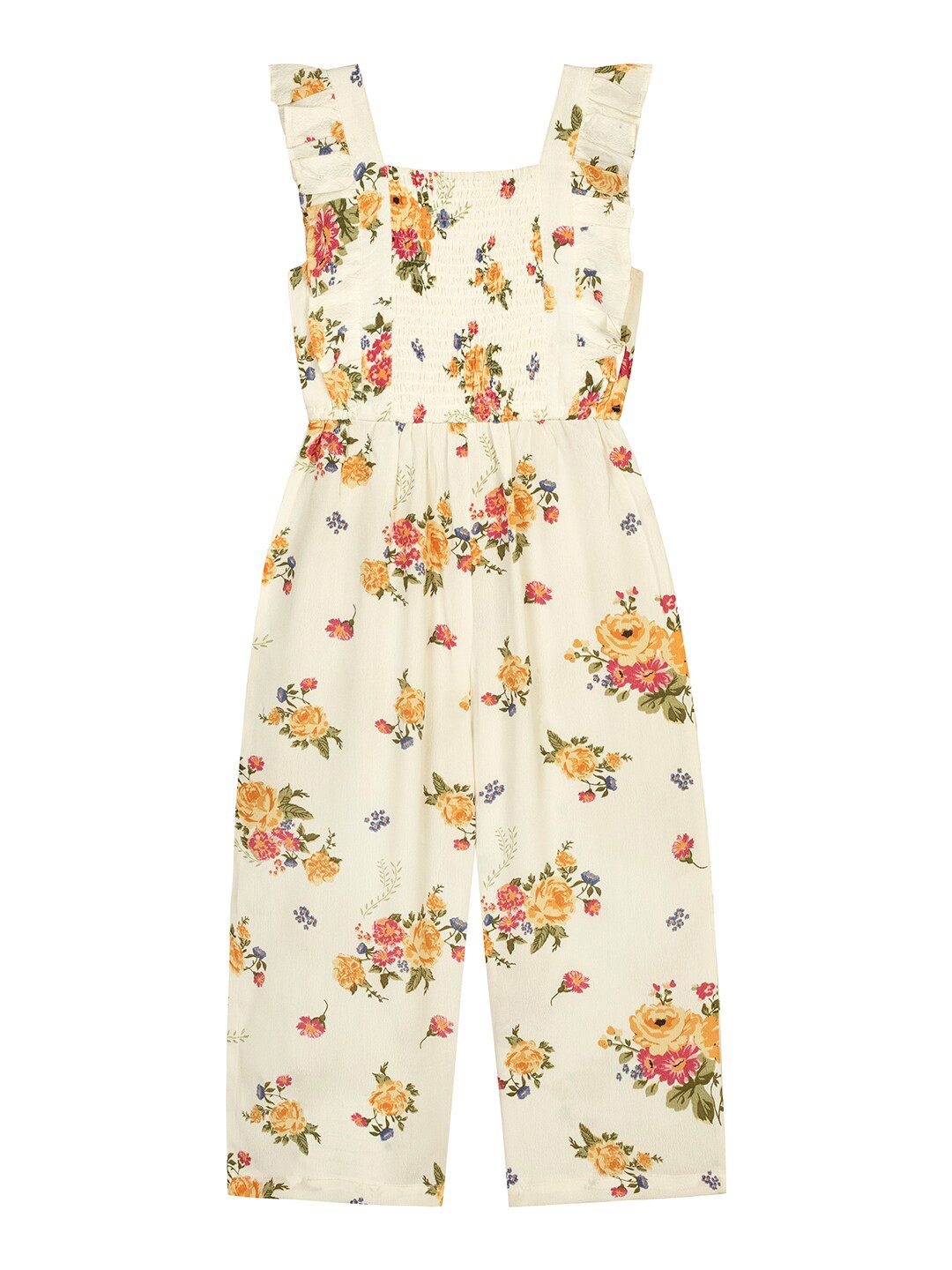 

Budding Bees Girls Cream-Coloured & Orange Printed Basic Jumpsuit