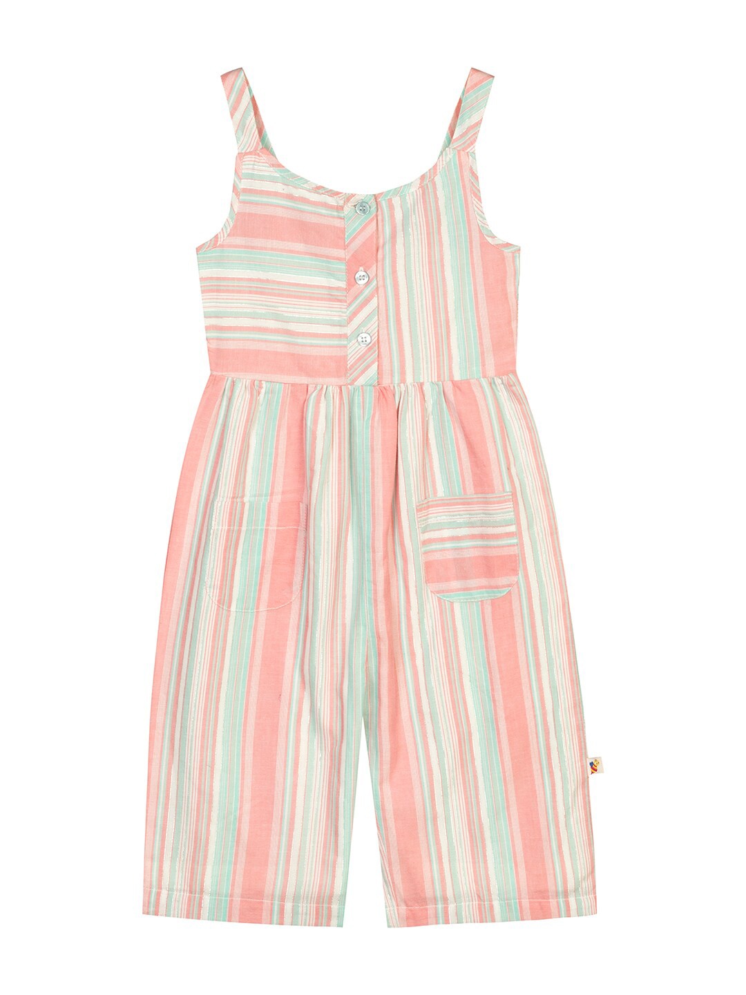 

Budding Bees Girls Peach-Coloured & Blue Striped Cotton Basic Jumpsuit