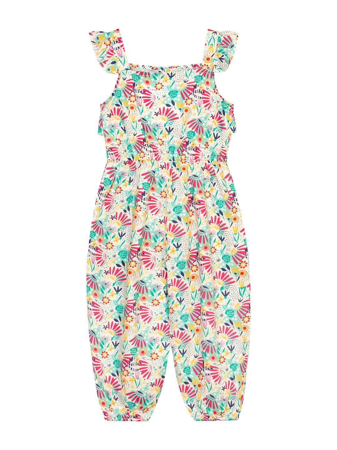 

Budding Bees Girls Blue & Pink Printed Basic Jumpsuit with Ruffles