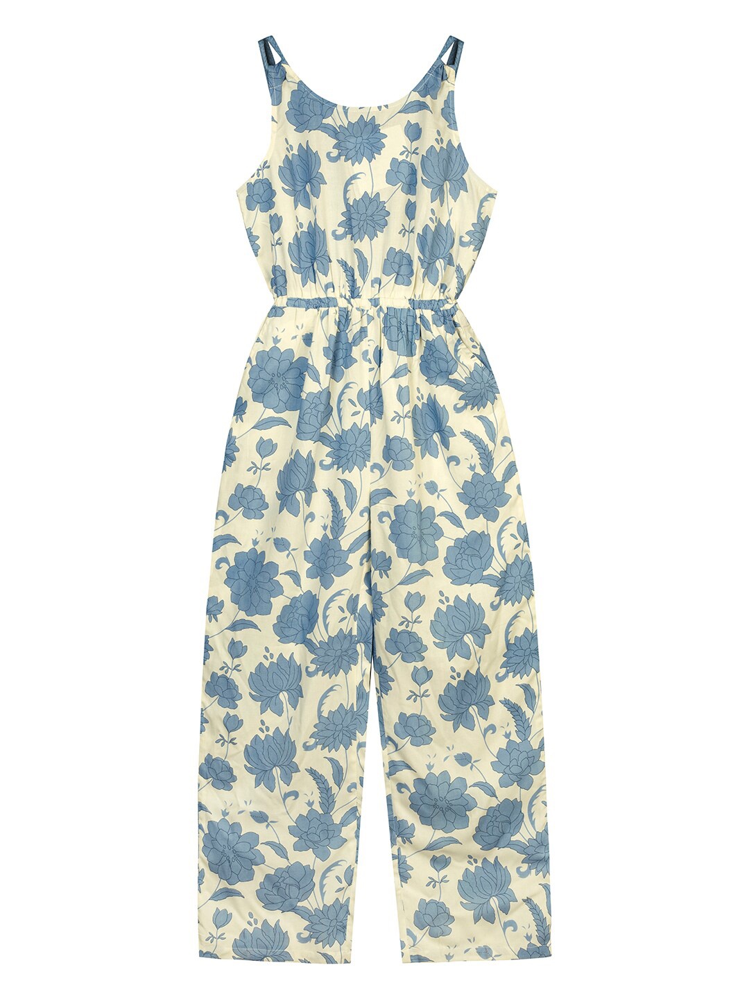 

Budding Bees Girls Blue & White Printed Jumpsuit