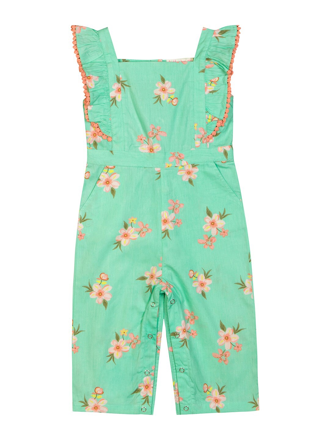 

Budding Bees Girls Green & Pink Printed Basic Jumpsuit