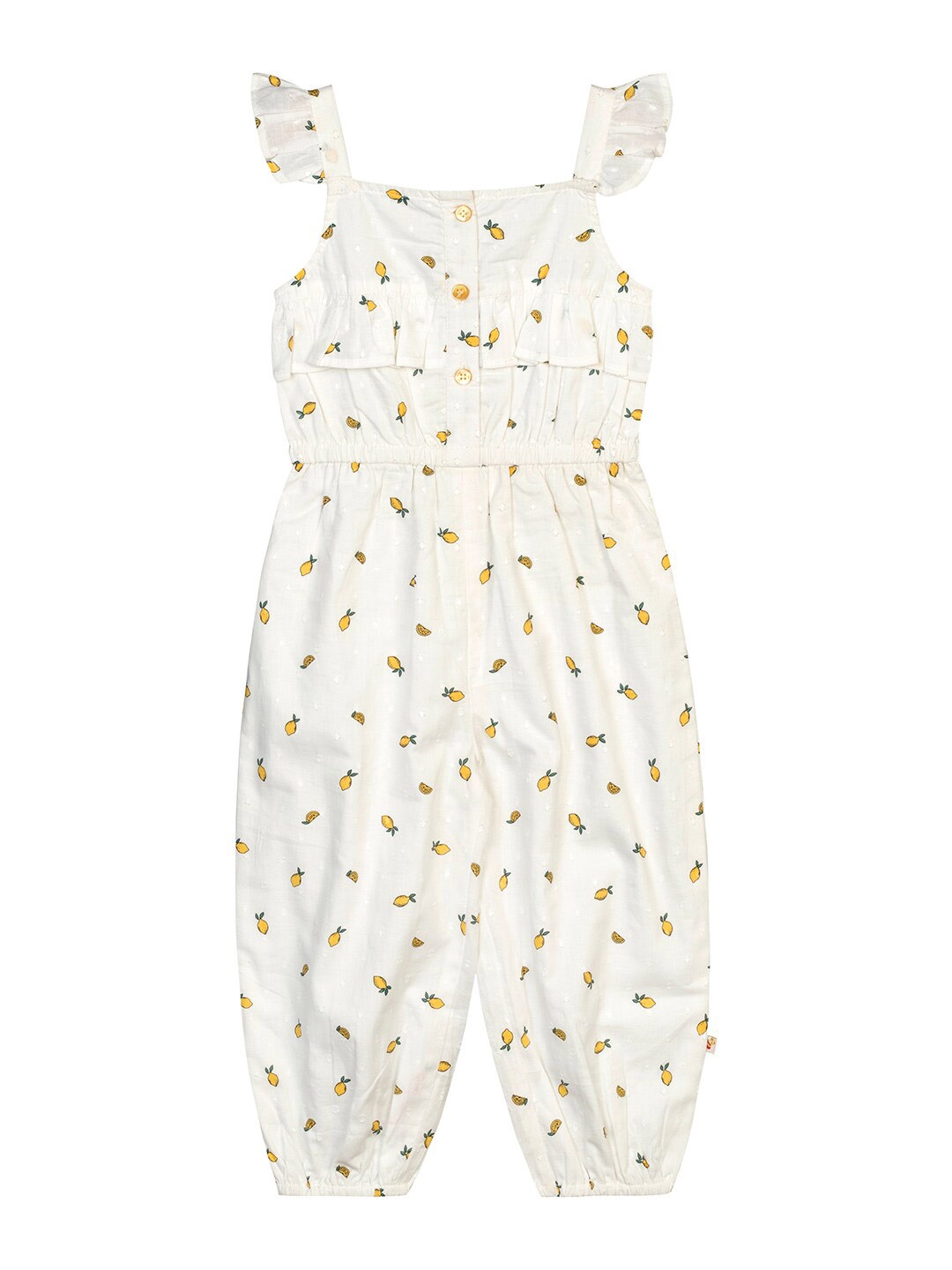 

Budding Bees Girls White & Yellow Printed Cotton Rompers