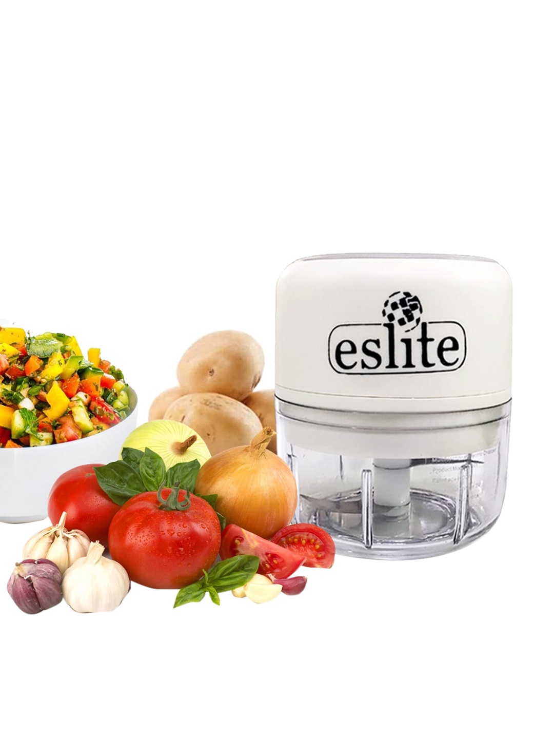 

Eslite Steel Blade Wireless USB Charging Electric Mini Food Vegetable Chopper 30W 100 ML, White