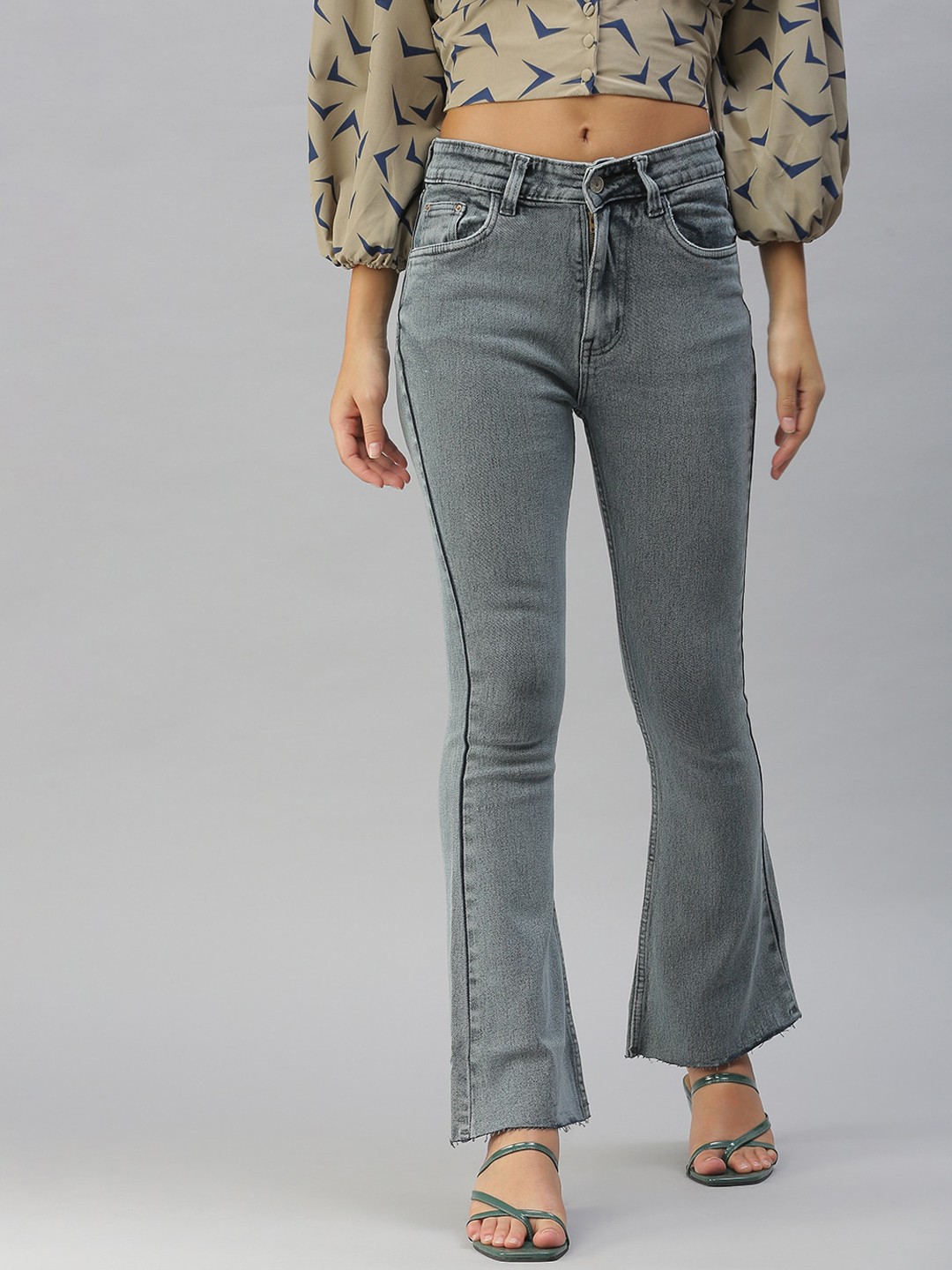

SHOWOFF Women Grey Bootcut High-Rise Stretchable Jeans