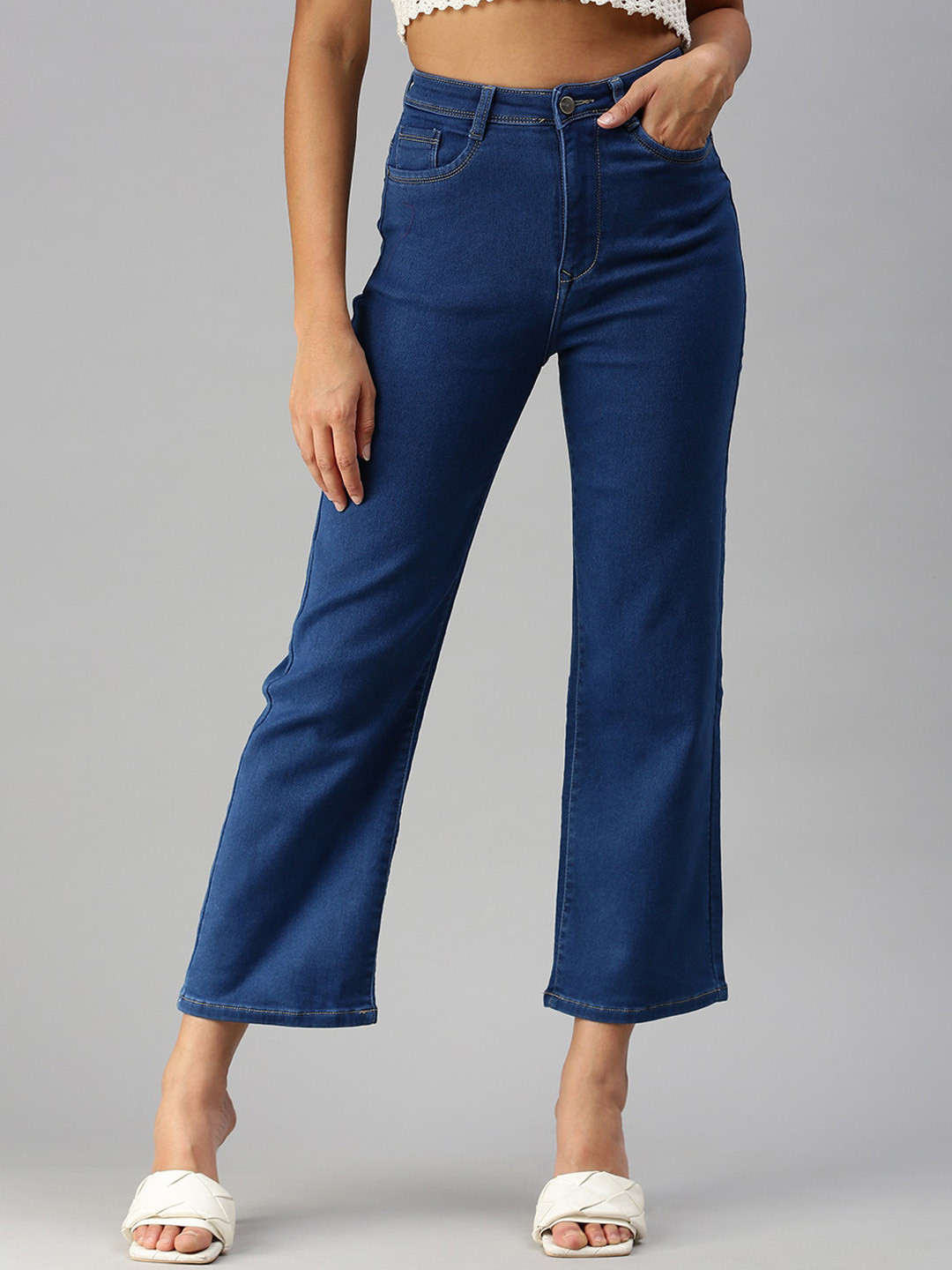 

SHOWOFF Women Blue Wide Leg High-Rise Stretchable Jeans
