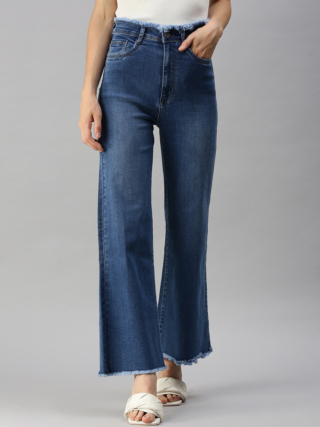 

SHOWOFF Women Blue Wide Leg High-Rise Stretchable Jeans