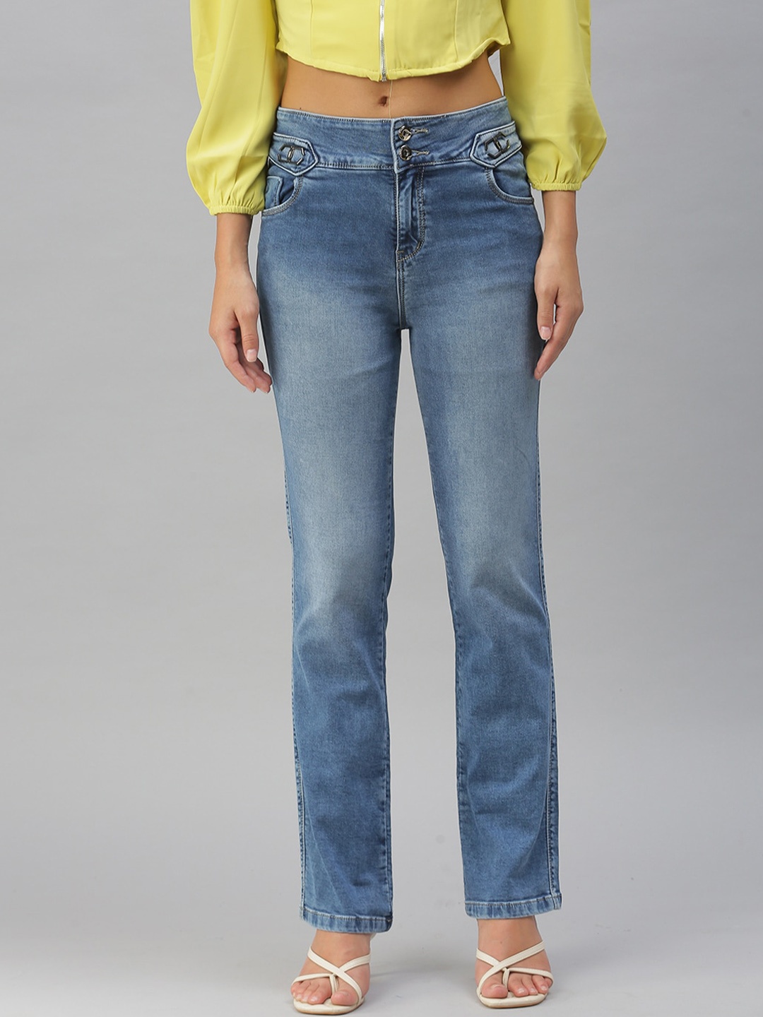

SHOWOFF Women Blue Straight Fit High-Rise Light Fade Stretchable Jeans