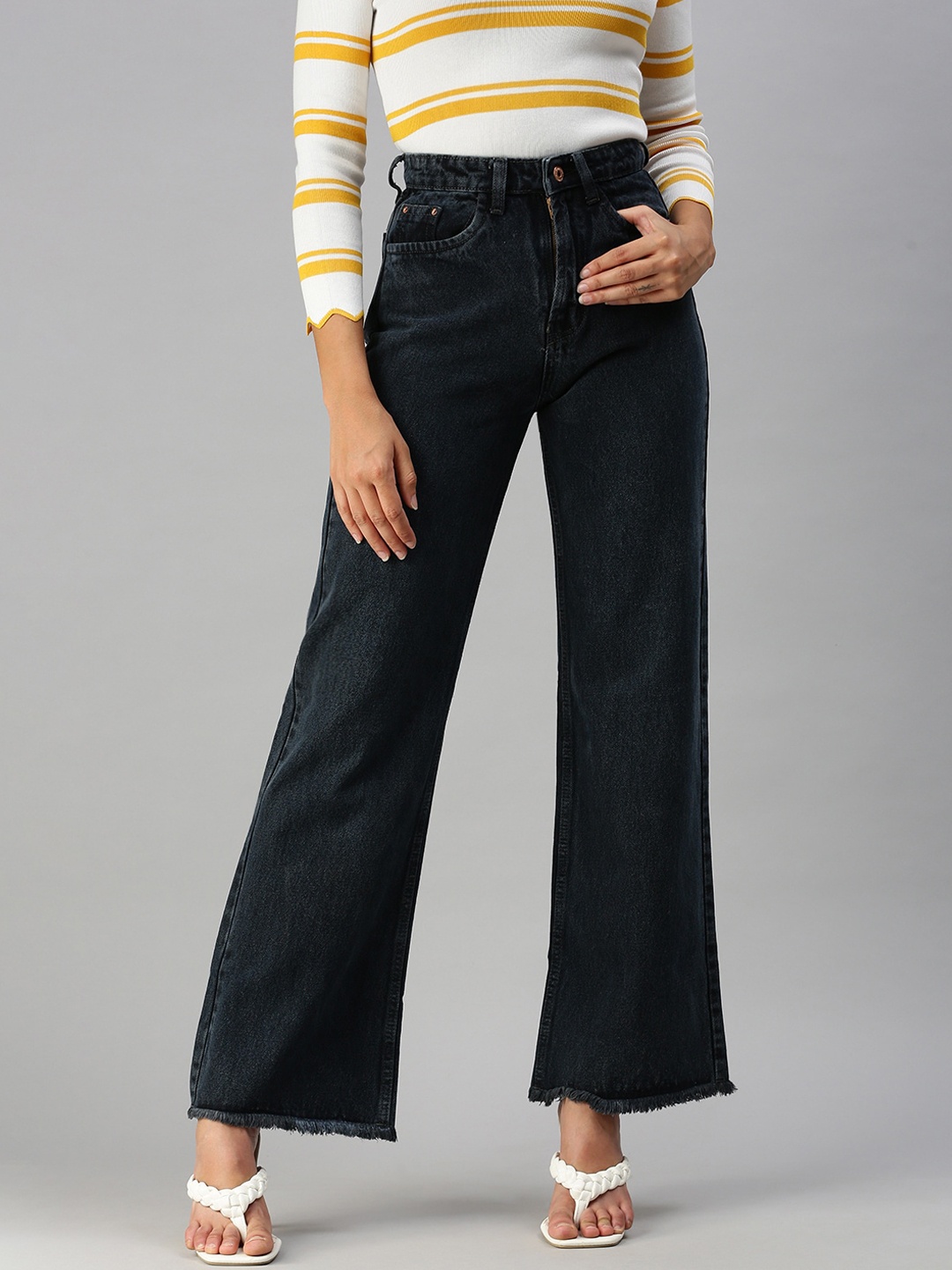 

SHOWOFF Women Grey Wide Leg High-Rise Jeans