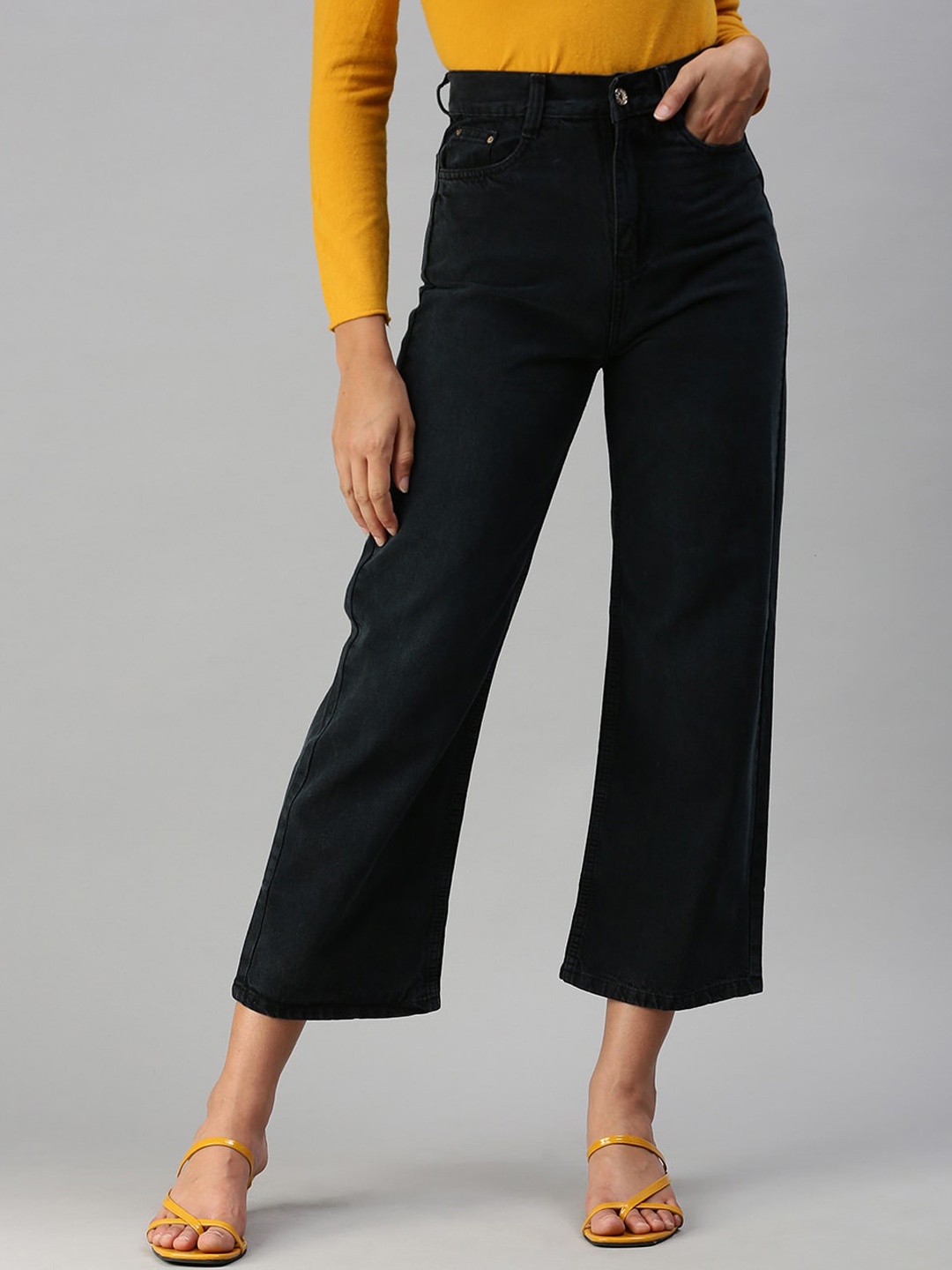 

SHOWOFF Women Charcoal Straight Fit High-Rise Light Fade Stretchable Jeans