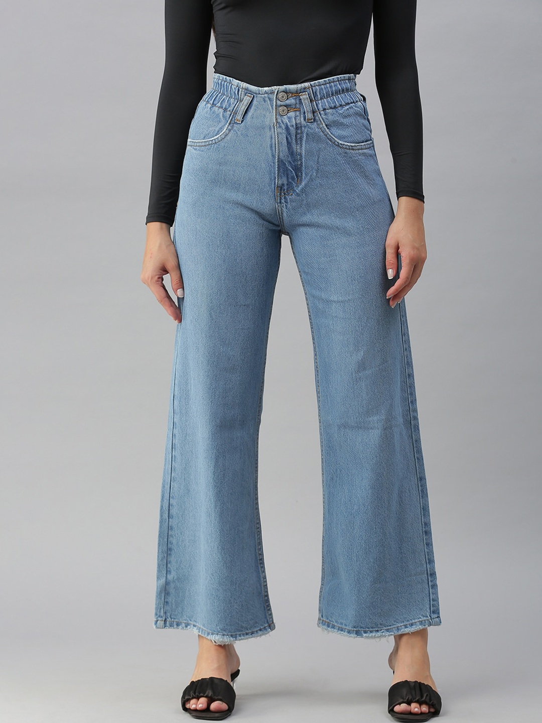 

SHOWOFF Women Blue Wide Leg High-Rise Jeans