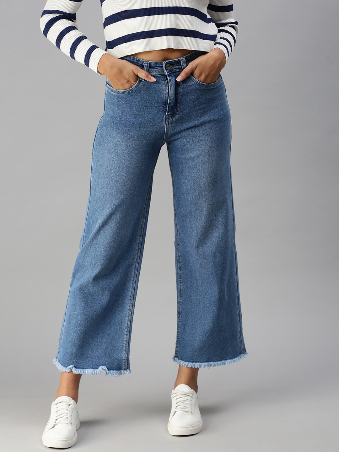 

SHOWOFF Women Blue Wide Leg High-Rise Light Fade Stretchable Jeans