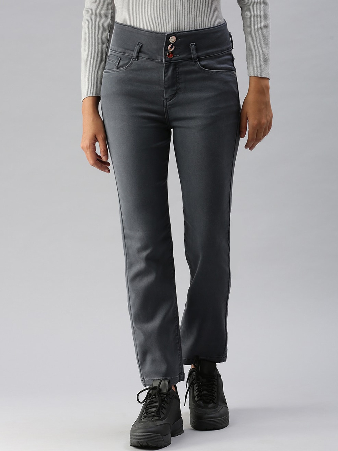 

SHOWOFF Women Grey Straight Fit High-Rise Stretchable Jeans