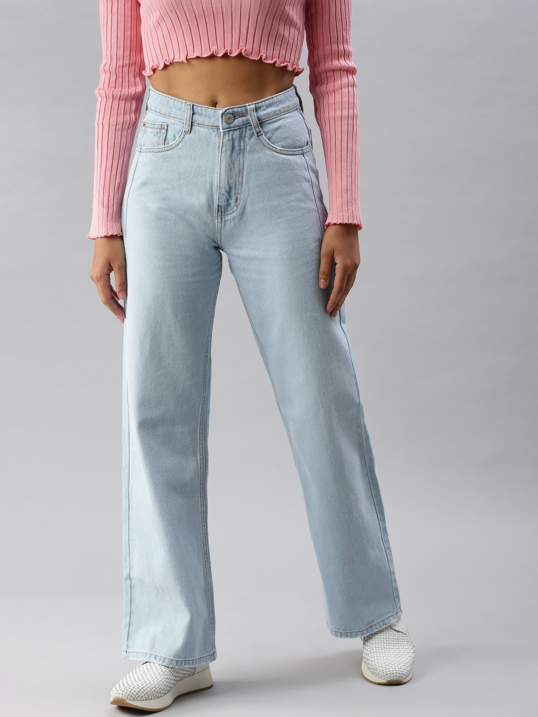 

SHOWOFF Women Blue Wide Leg High-Rise Light Fade Jeans