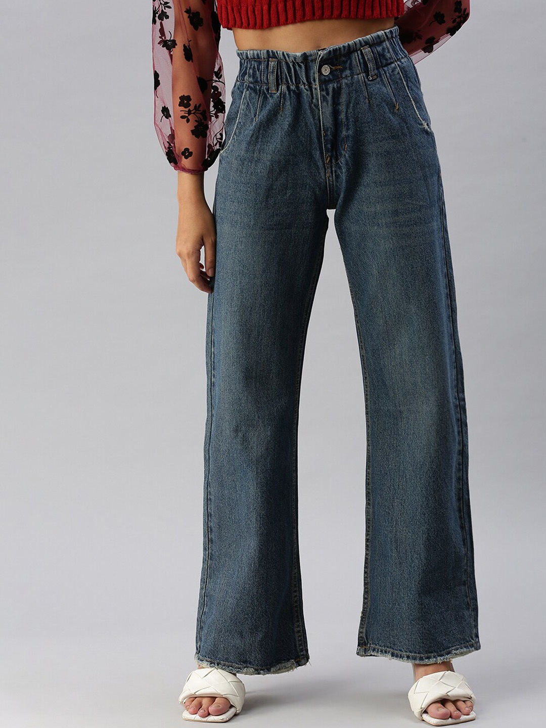 

SHOWOFF Women Blue Wide Leg High-Rise Heavy Fade Jeans