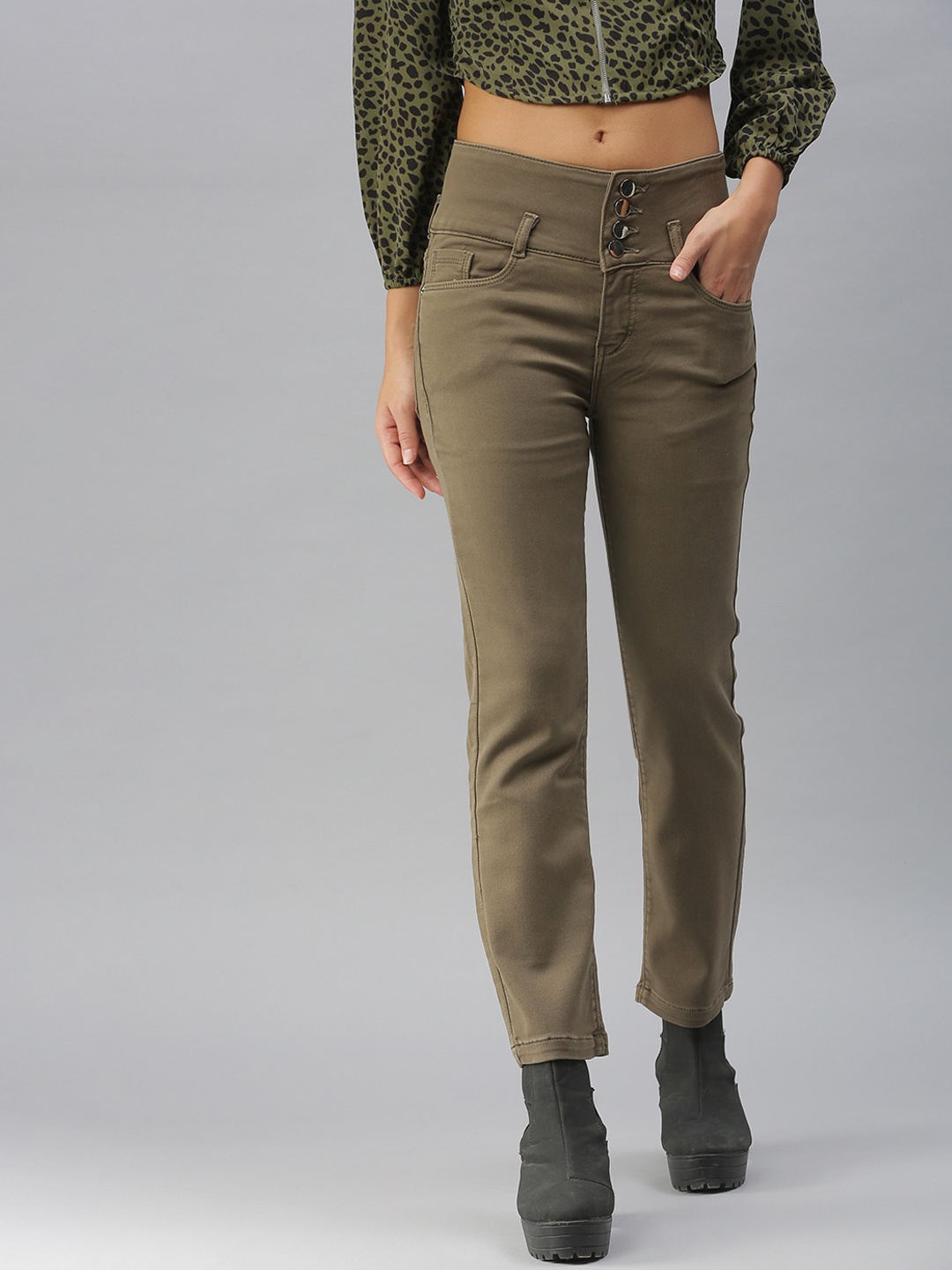 

SHOWOFF Women Khaki High-Rise Stretchable Jeans