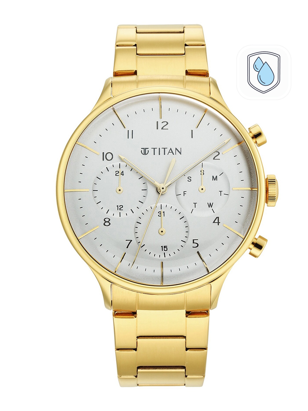 

Titan Men Dial & Stainless Steel Bracelet Style Straps Analogue Watch 90102YM01, Gold