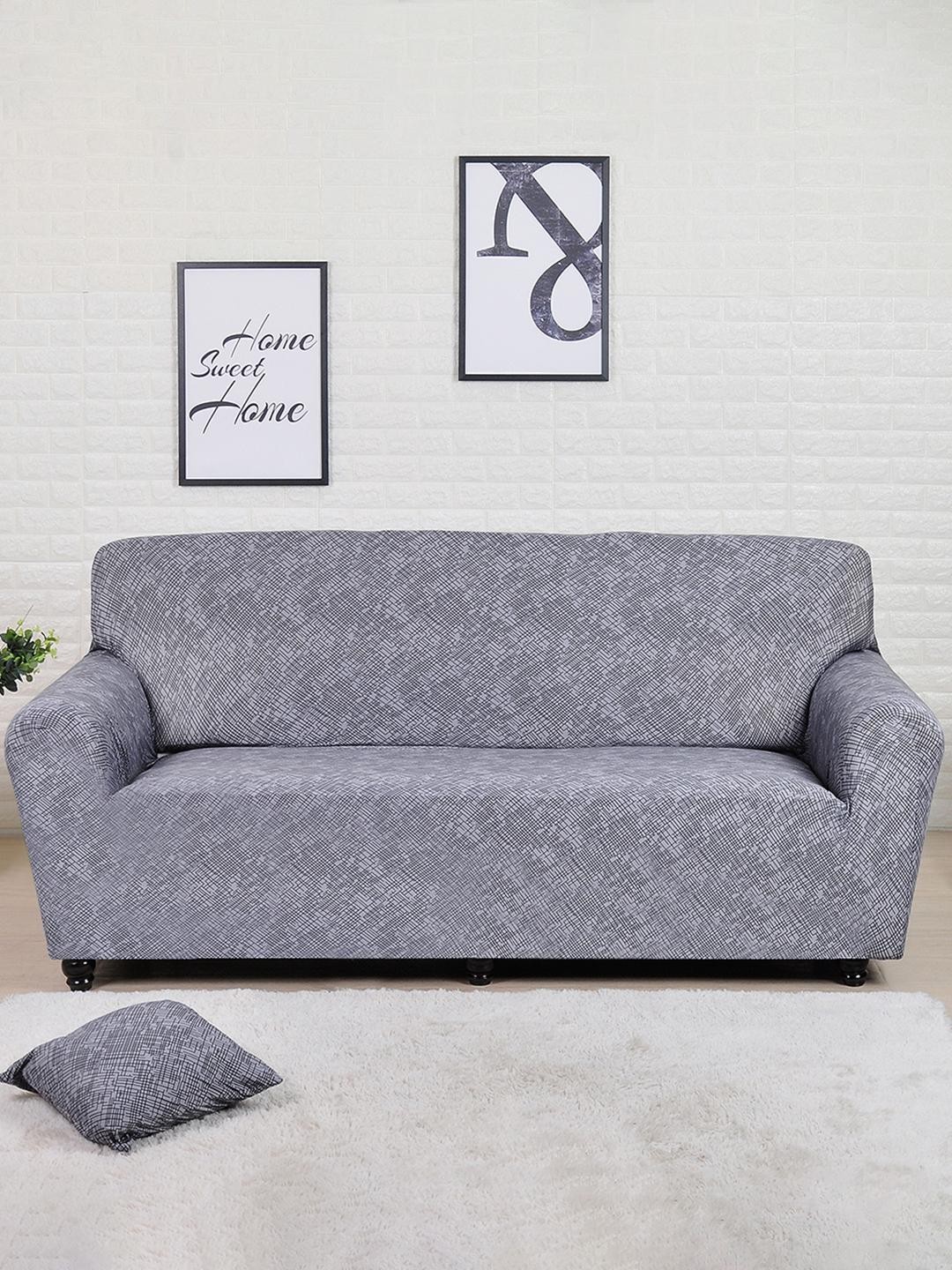 

Athome by Nilkamal Grey & Black Textured Fitted 3 Seater Sofa Covers