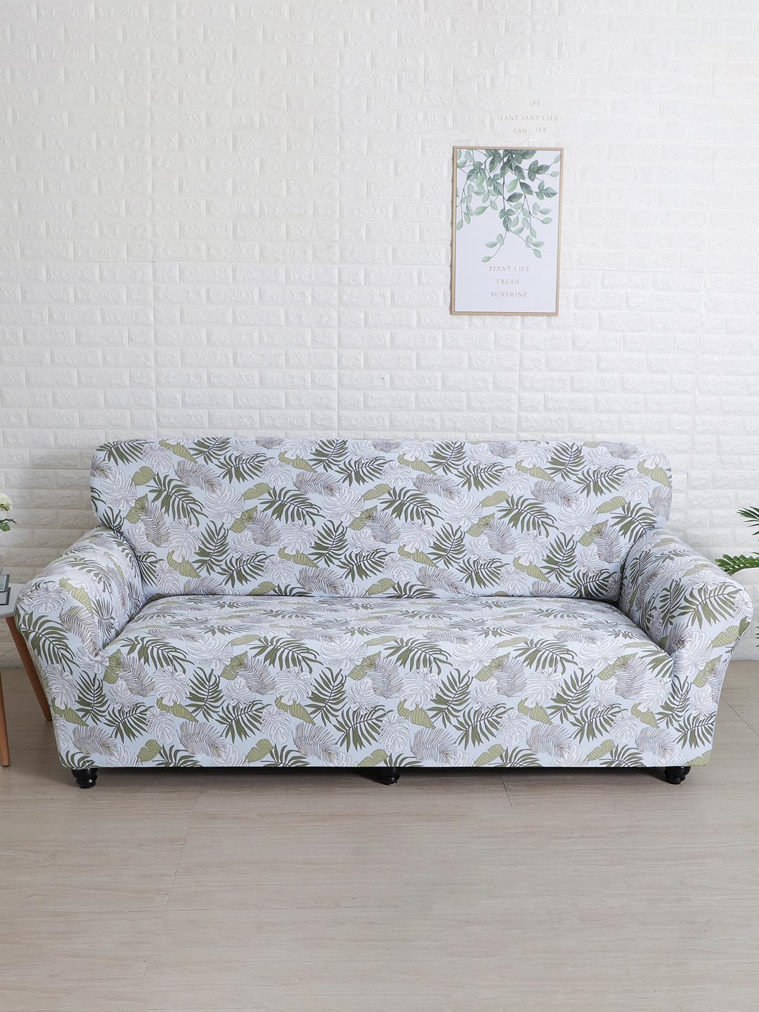 

Athome by Nilkamal Off White & Green Floral Printed Fitted 3 Seater Sofa Covers