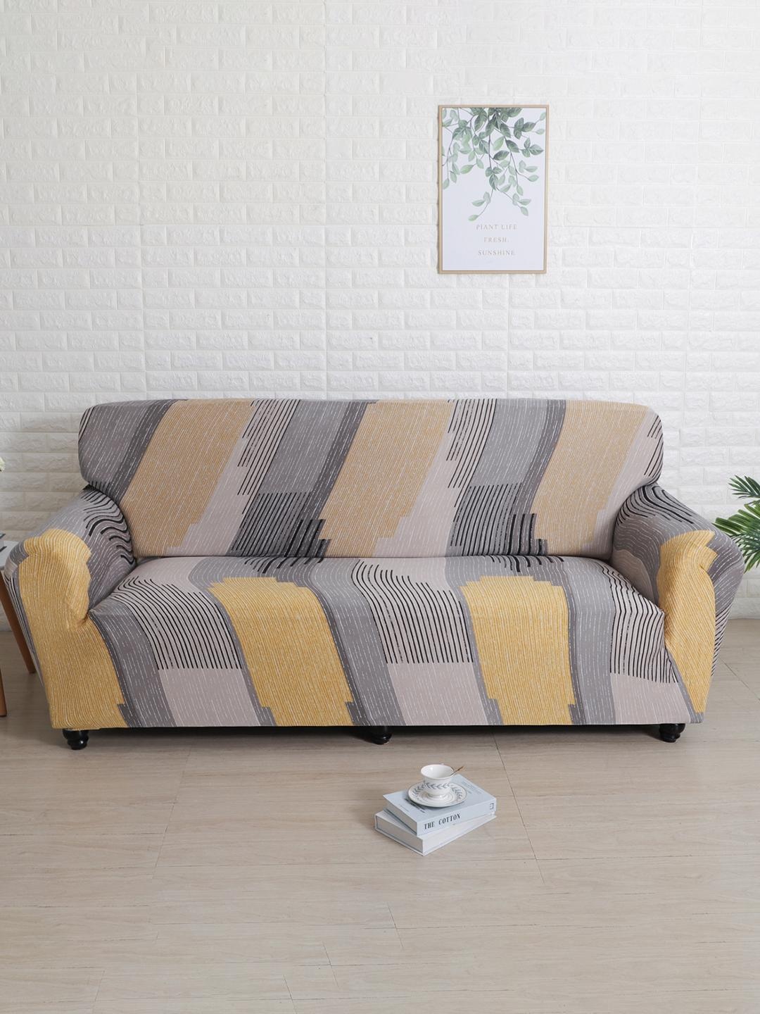 Athome by Nilkamal Abstract Printed Fitted 3-Seater Sofa Cover