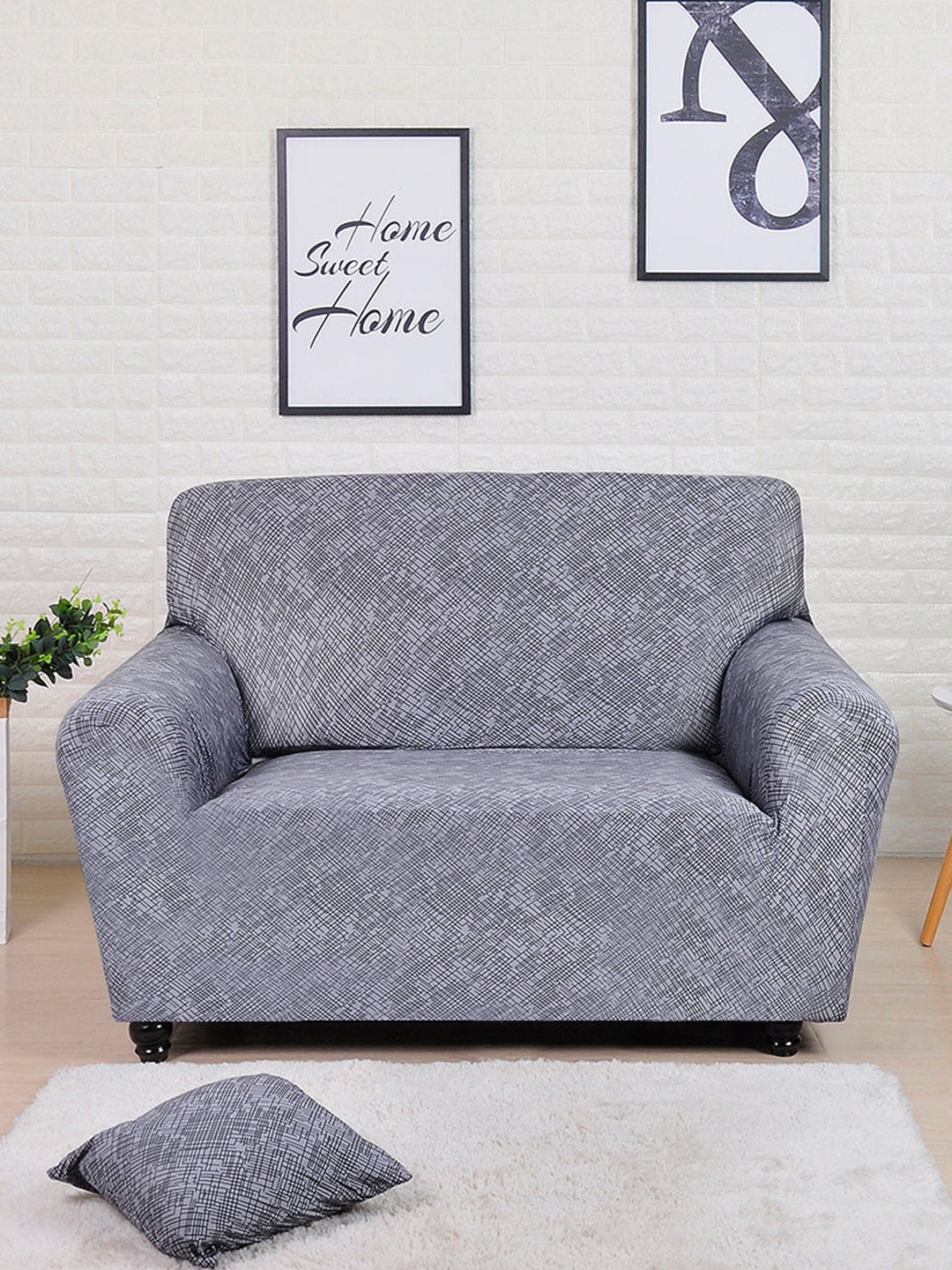 

Athome by Nilkamal Textured Fitted 2-Seater Sofa Cover, Grey