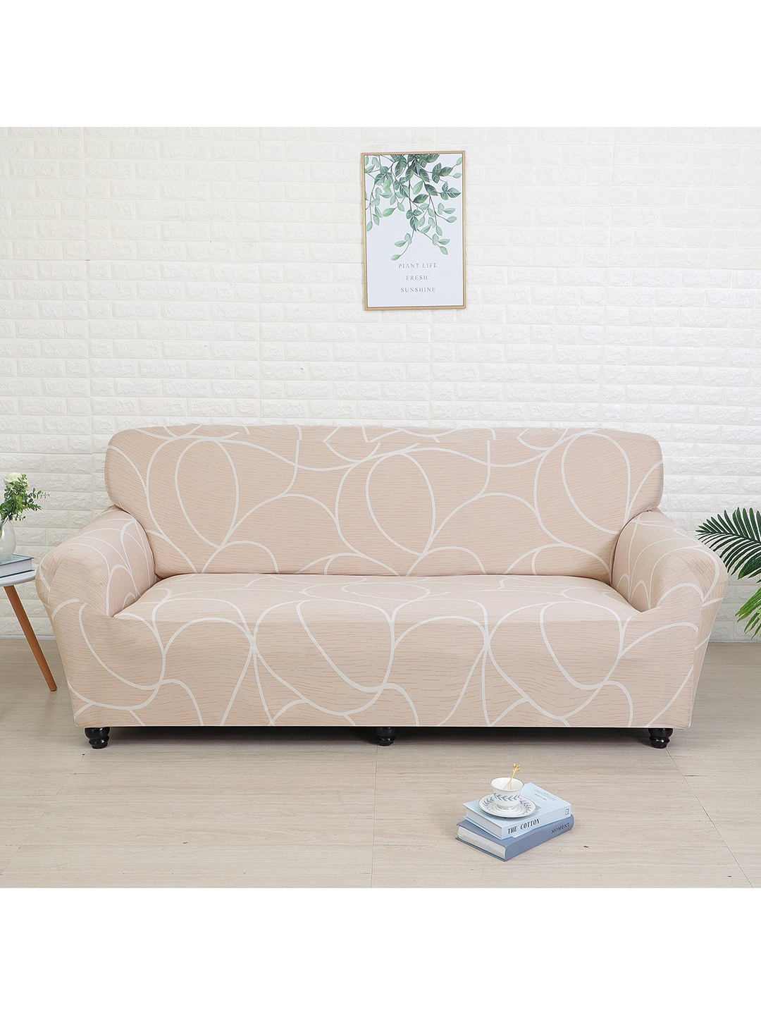 

Athome by Nilkamal Peach-Coloured & White Printed Fitted 3 Seater Sofa Covers