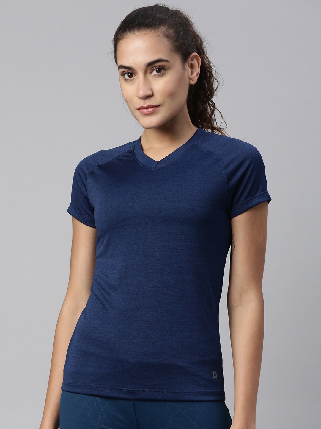 

LAYA Women Navy Blue Raglan Sleeve Sports T-shirt