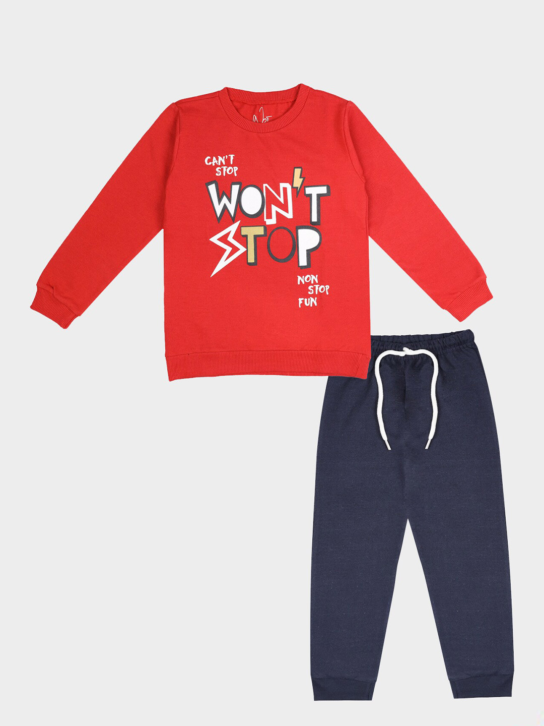 

NOT Unisex Kids Red & Navy Blue Printed T-shirt with Trousers