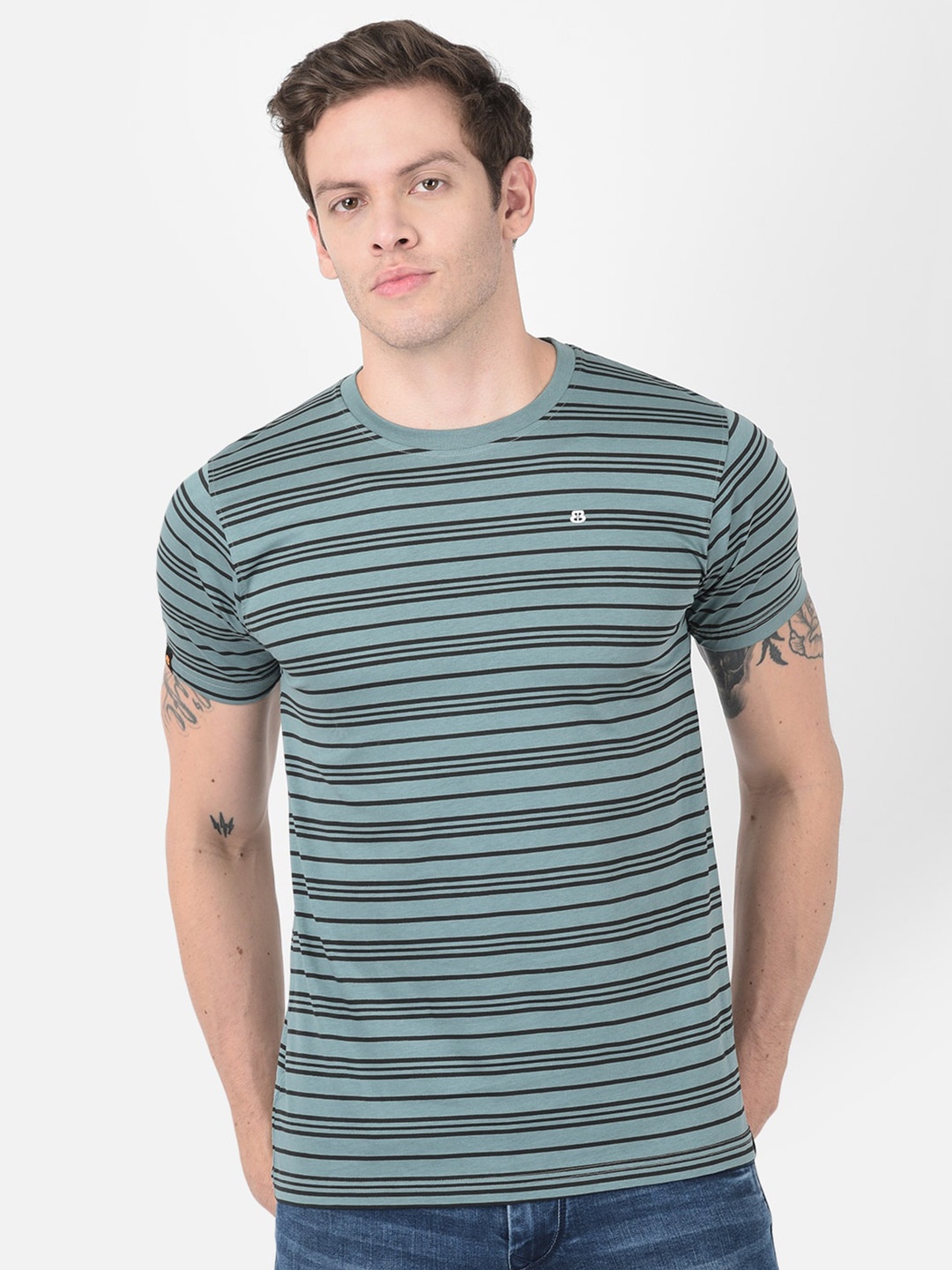 

berry blues Men Striped Cotton T-shirt, Grey