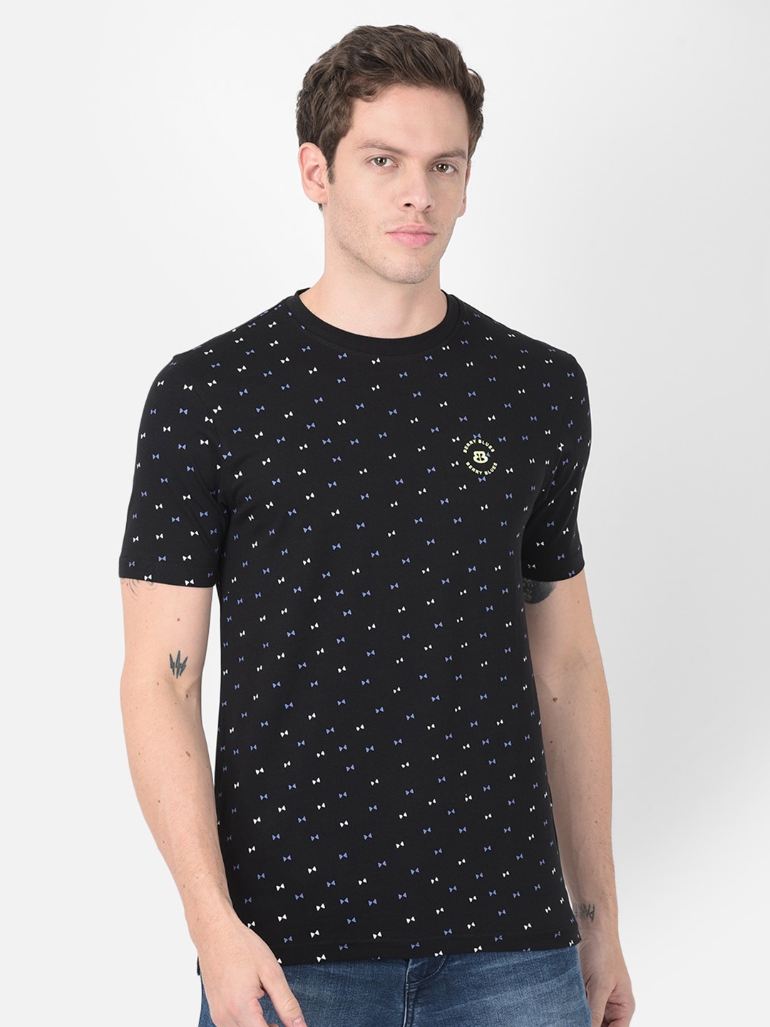 

berry blues Men Black Printed Cotton T-shirt