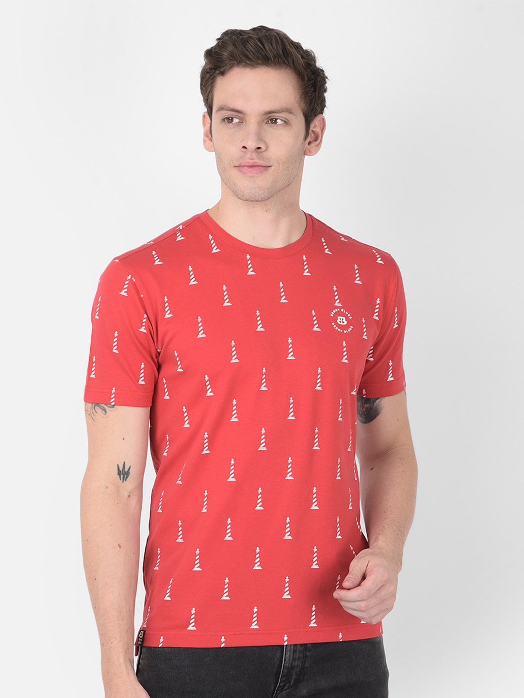 

berry blues Men Red Printed Cotton T-shirt