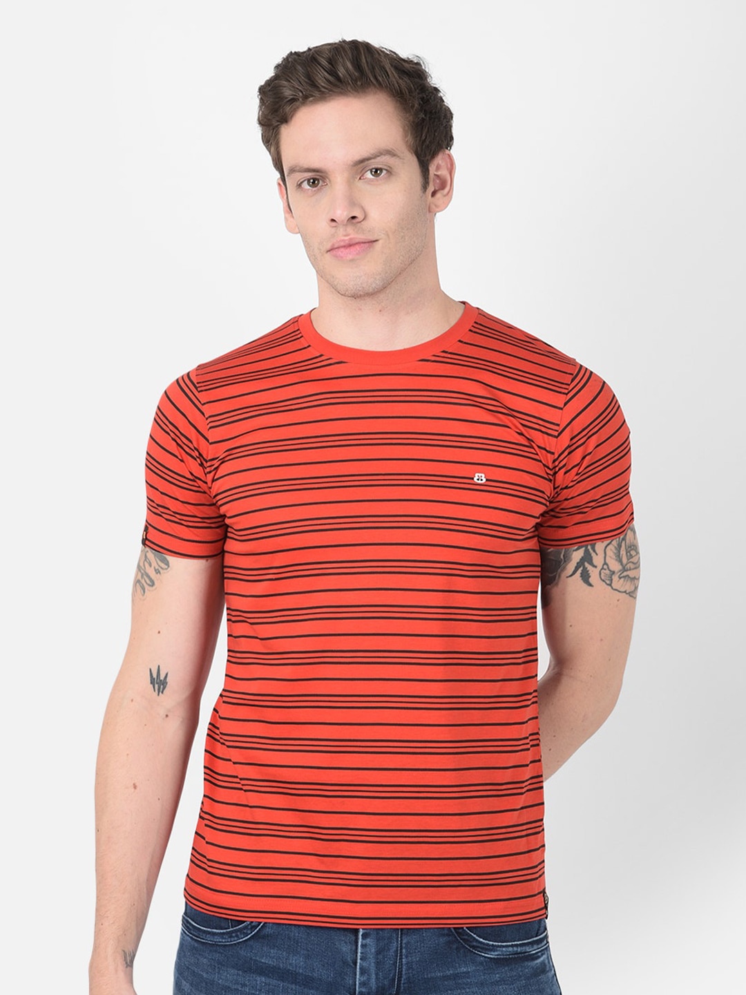 

berry blues Men Red Striped Cotton T-shirt