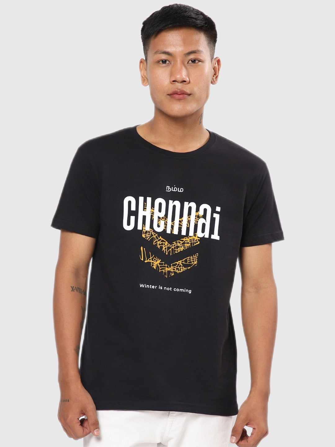 

Bewakoof Men Black Typography Printed Applique Outdoor T-shirt