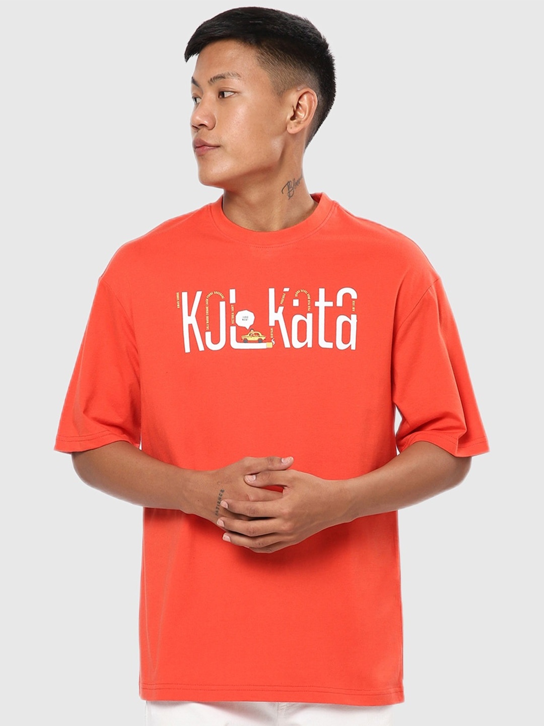 

Bewakoof Men Orange Typography Printed Oversized T-shirt