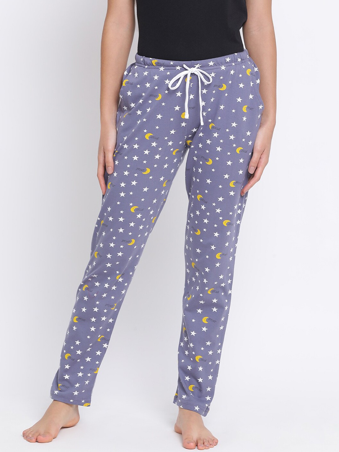 

Kanvin Women Purple & White Printed Pure Cotton Lounge Pants