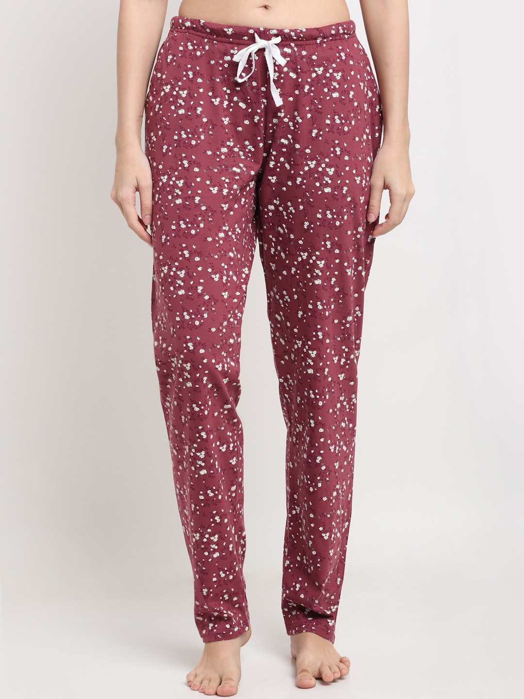 

Kanvin Women Maroon & White Printed Pure Cotton Lounge Pants