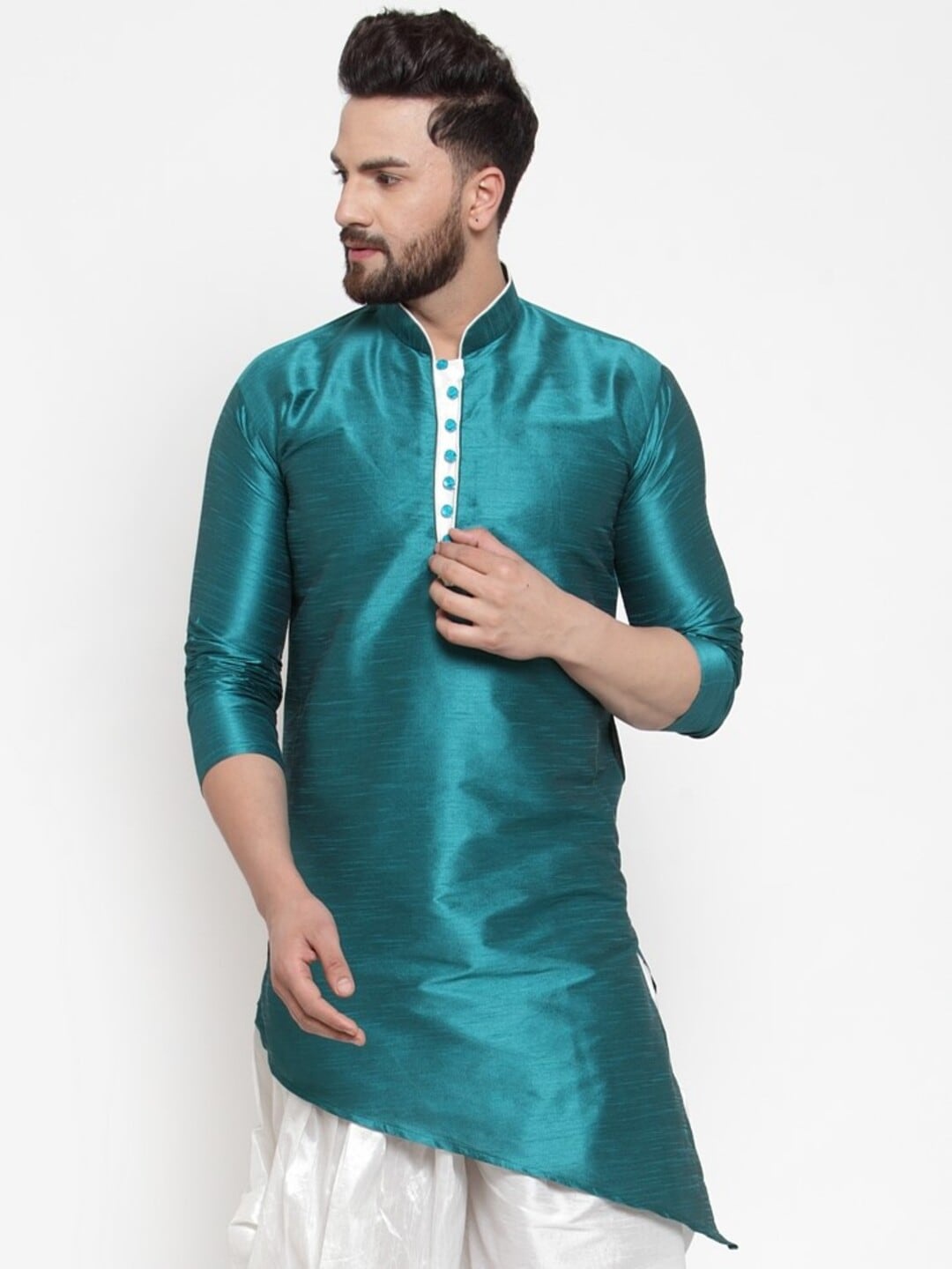 

Kaifoo Men Green Yoke Design Kurta