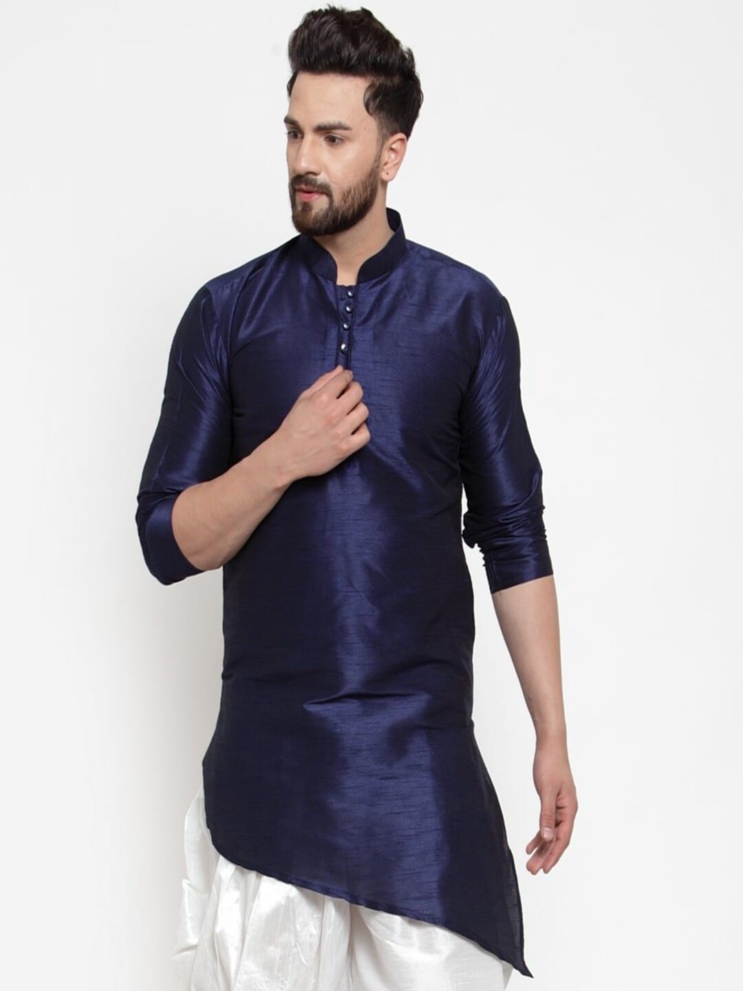 

Kaifoo Men Navy Blue Thread Work Kurta
