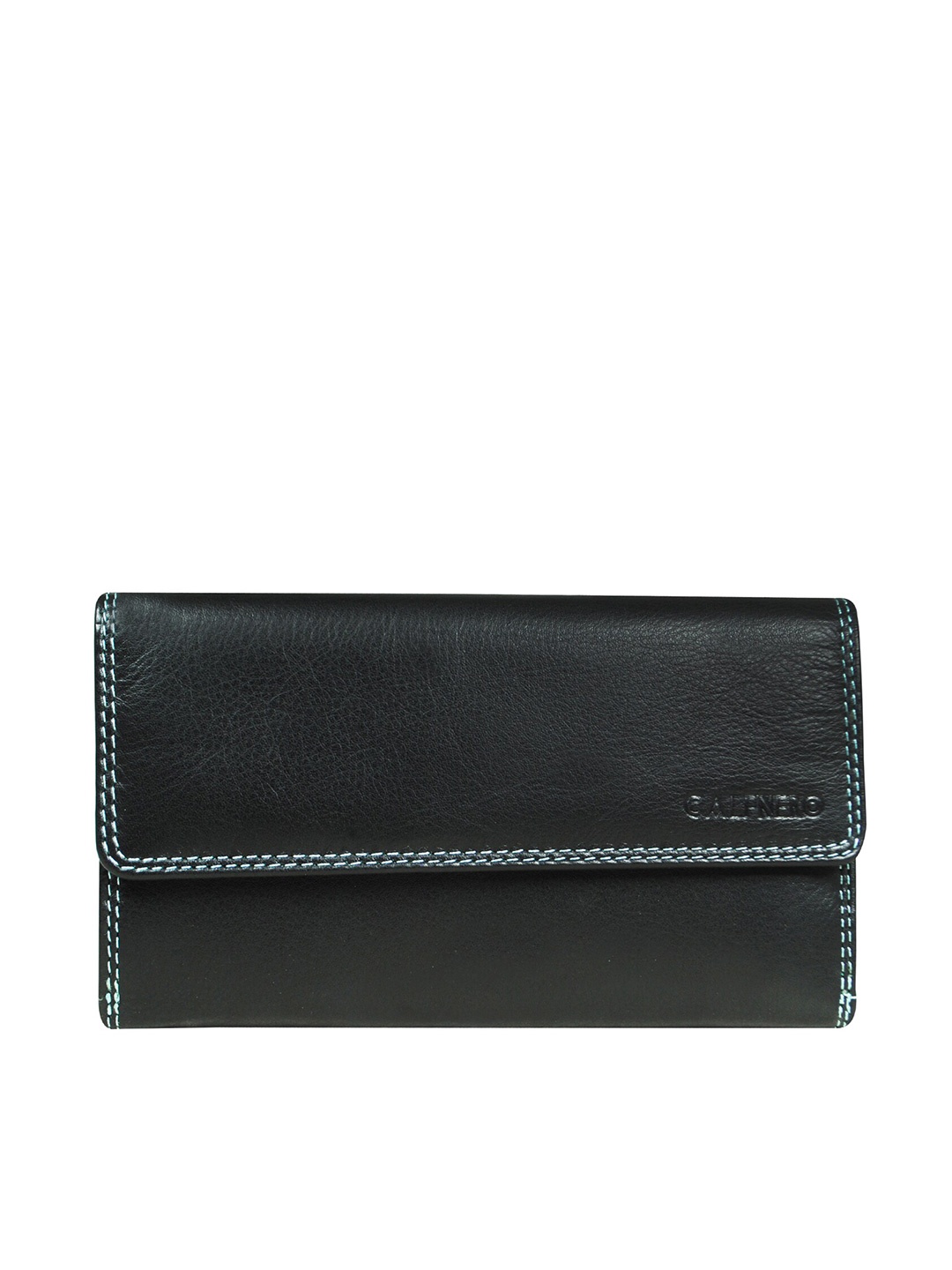 

CALFNERO Women Black & Pink Colourblocked Leather Two Fold Wallet