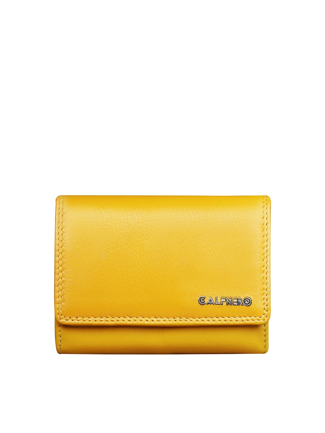 

CALFNERO Women Yellow Leather Three Fold Wallet