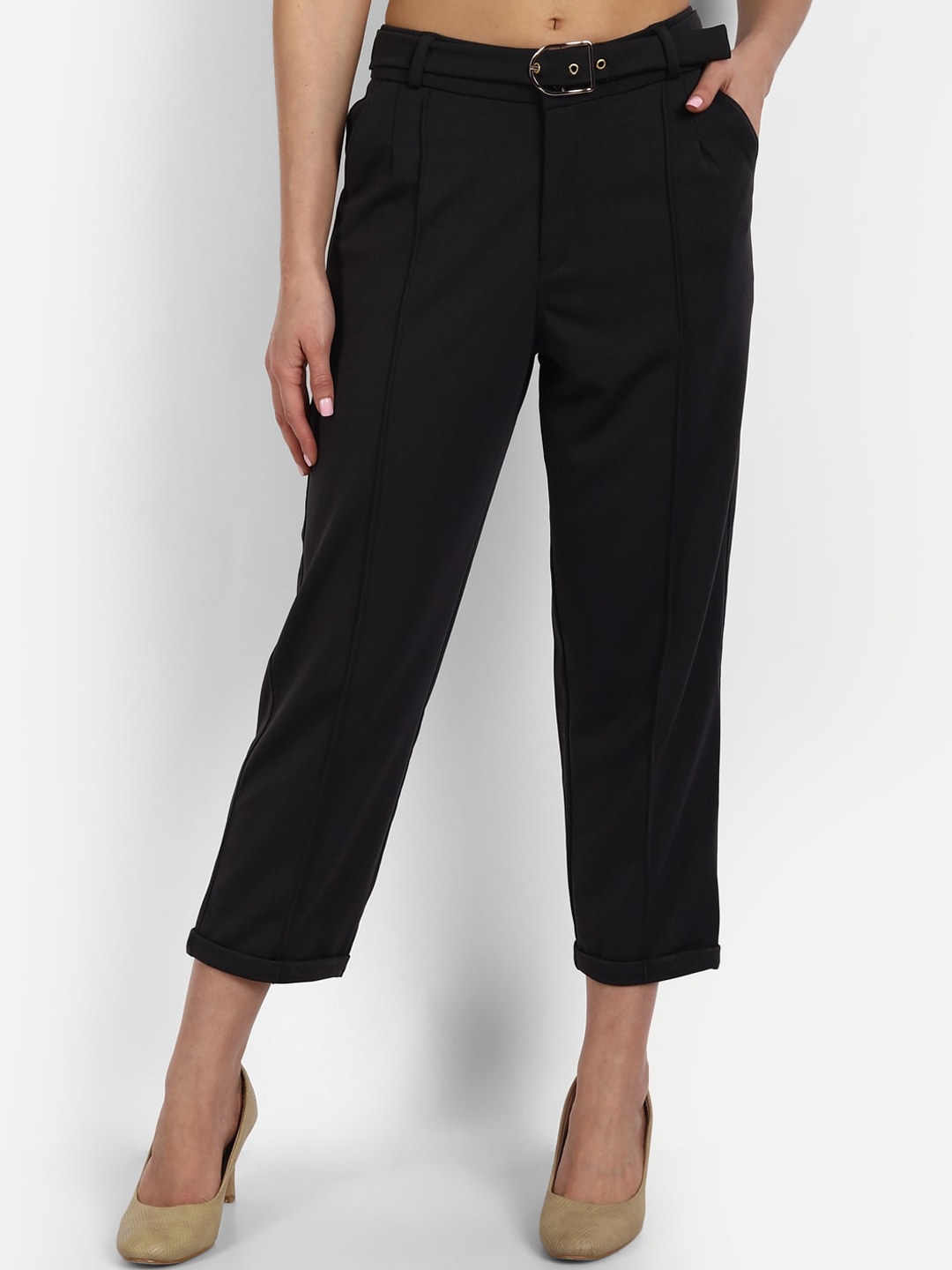 

Next One Women Grey Straight Fit High-Rise Pleated Trousers